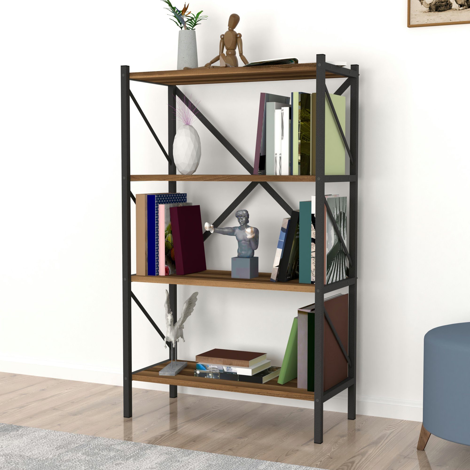 en.casa Bücherregal, »Vanylven« x x Standregal 34 121 Walnuss-Optik 66 cm