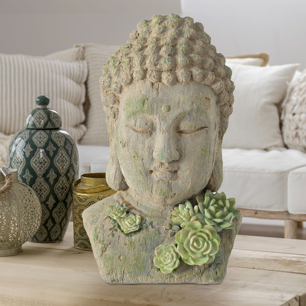 BOLTZE Buddhafigur, Buddha Kopf Deko Figur, Büste mit Lotusblumen, Kunstharz H 35 cm