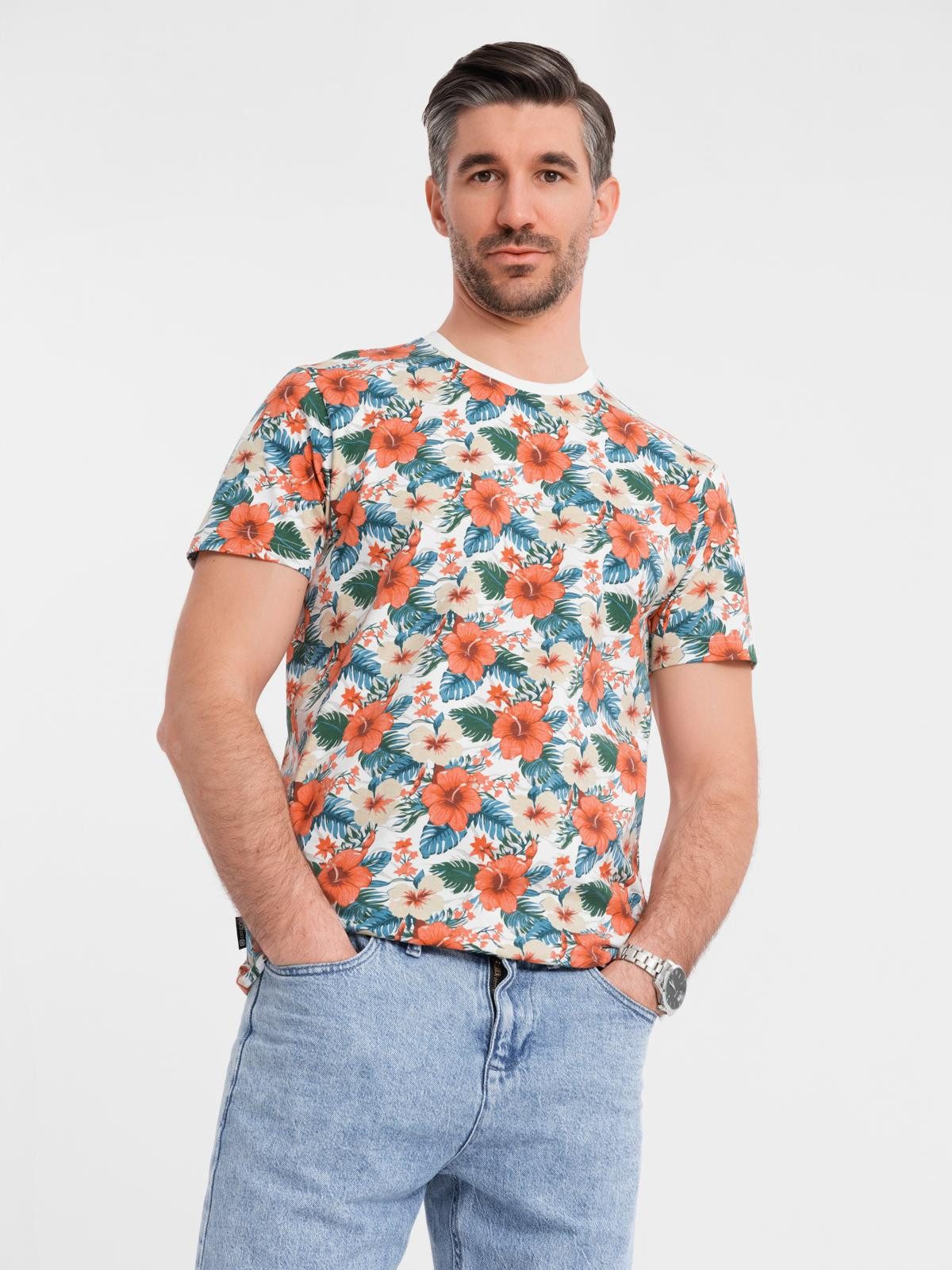 OMBRE Print-Shirt Herren T-Shirt aus Baumwolle mit Blumenmuster