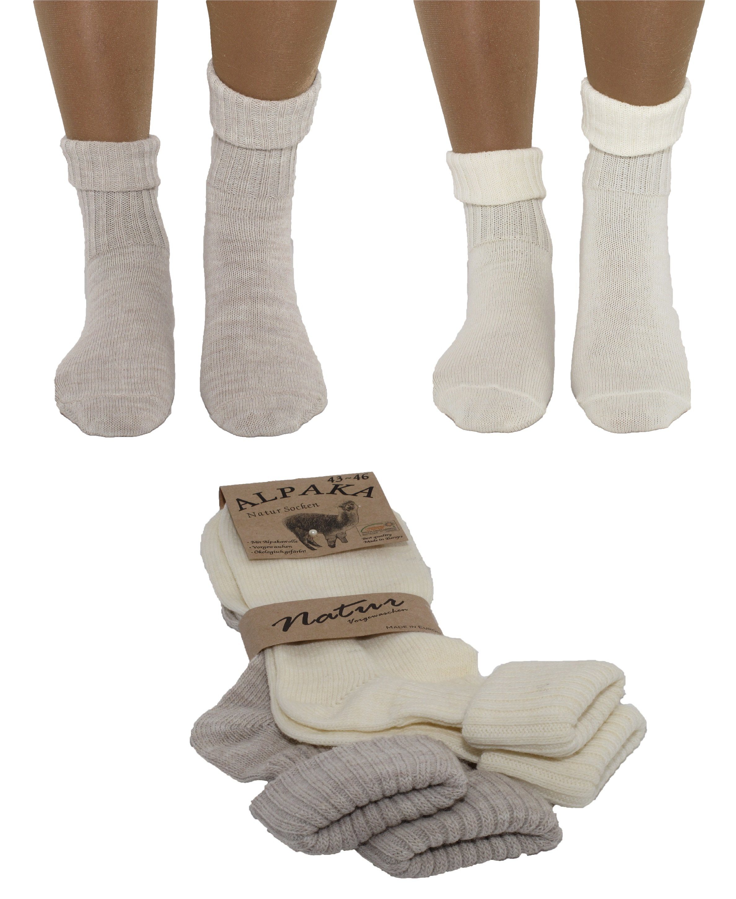 Markenwarenshop-Style Socken 2 Paar Alpaka Socken Schafswolle Wollsocken gestrickt Strümpfe mit