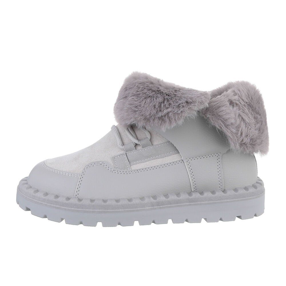Ital-Design Damen Snowboots Freizeit Snowboots Flach Schnürstiefeletten in Grau