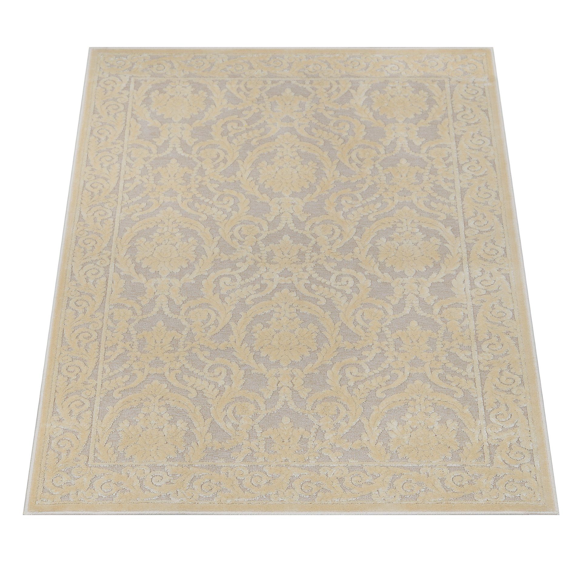 Luxus Designteppich Belle 3D-Effekt Arti, Farashe Wohnzimmer beige kurzflor, Läufer handgeknüpft Flur Teppich