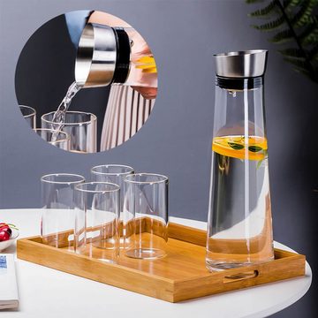 zggzerg Wasserkaraffe Glaskaraffe mit Deckel mit automatischem Verschluss Glaswasserkaraffe