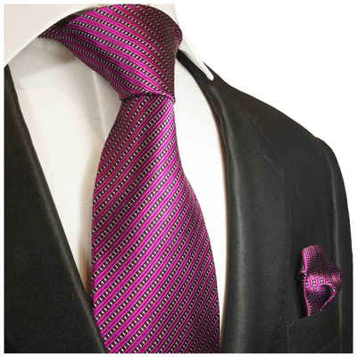 Paul Malone Krawatte Moderne Herren Seidenkrawatte mit Tuch gestreift 100% Seide (Set, 2-St., Krawatte mit Einstecktuch) Breit (8cm), fuchsia 995