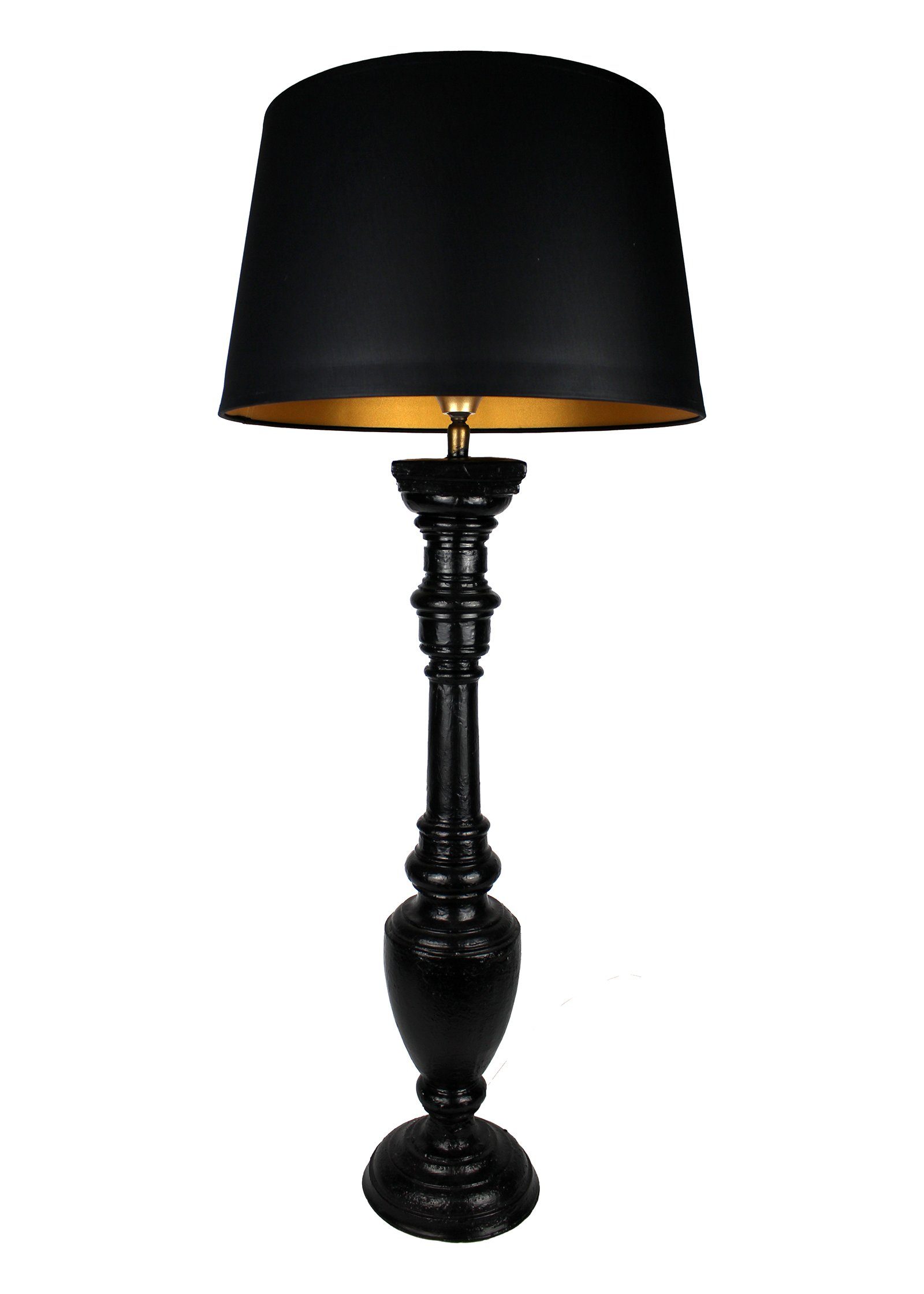 Tischleuchte gedrechselt lackiert Home schmal Signature schwarz handgefertigt Collection in warmweiß, Tischlampe ohne Lampenschirm, Holz Leuchtmittel, Italien mit
