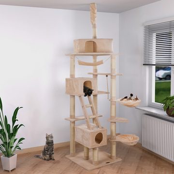 Happypet Kratzbaum, Gesamthöhe 230-255 cm, mit Haus, Liegemulde, Hängematte und Spielseil
