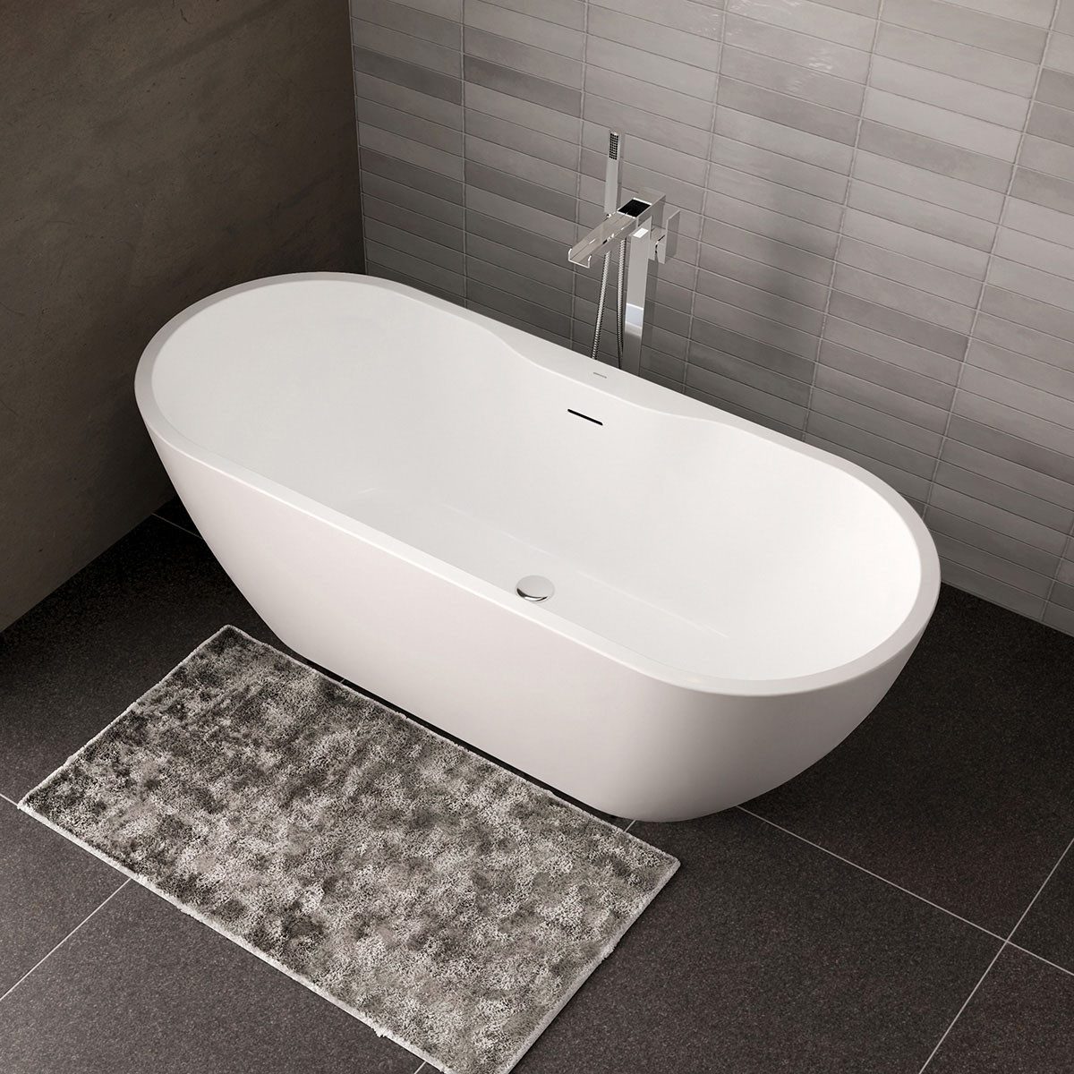 Bernstein Badewanne ROMA PLUS 2.0 Weiß matt 180 x 75 cm, Freistehende Badewanne Acryl matt inkl Siphon oval groß