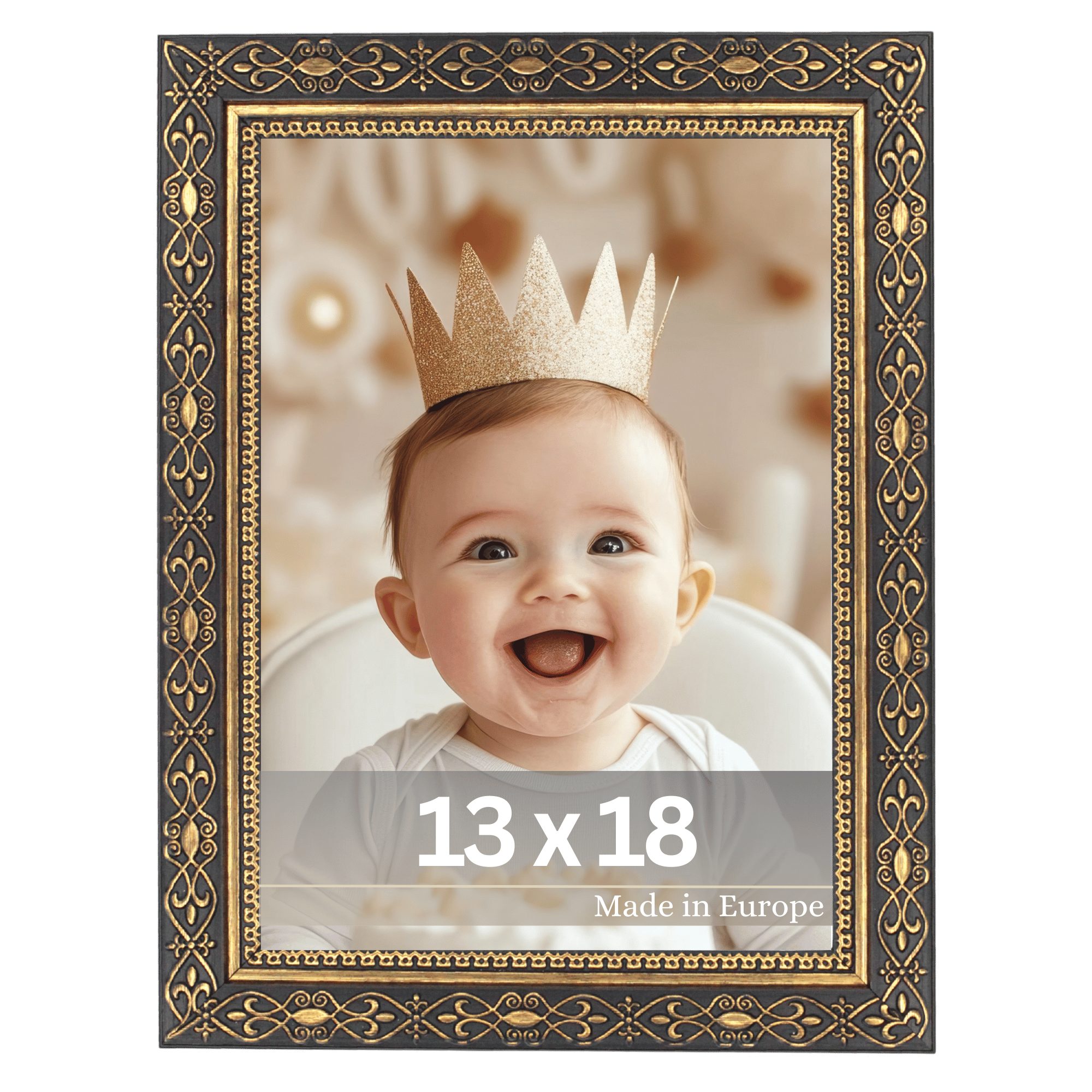 Victor (Zenith) Bilderrahmen Vermeer, Bilderrahmen 13x18 cm Schwarz Gold, Bilderrahmen Barock, Antik