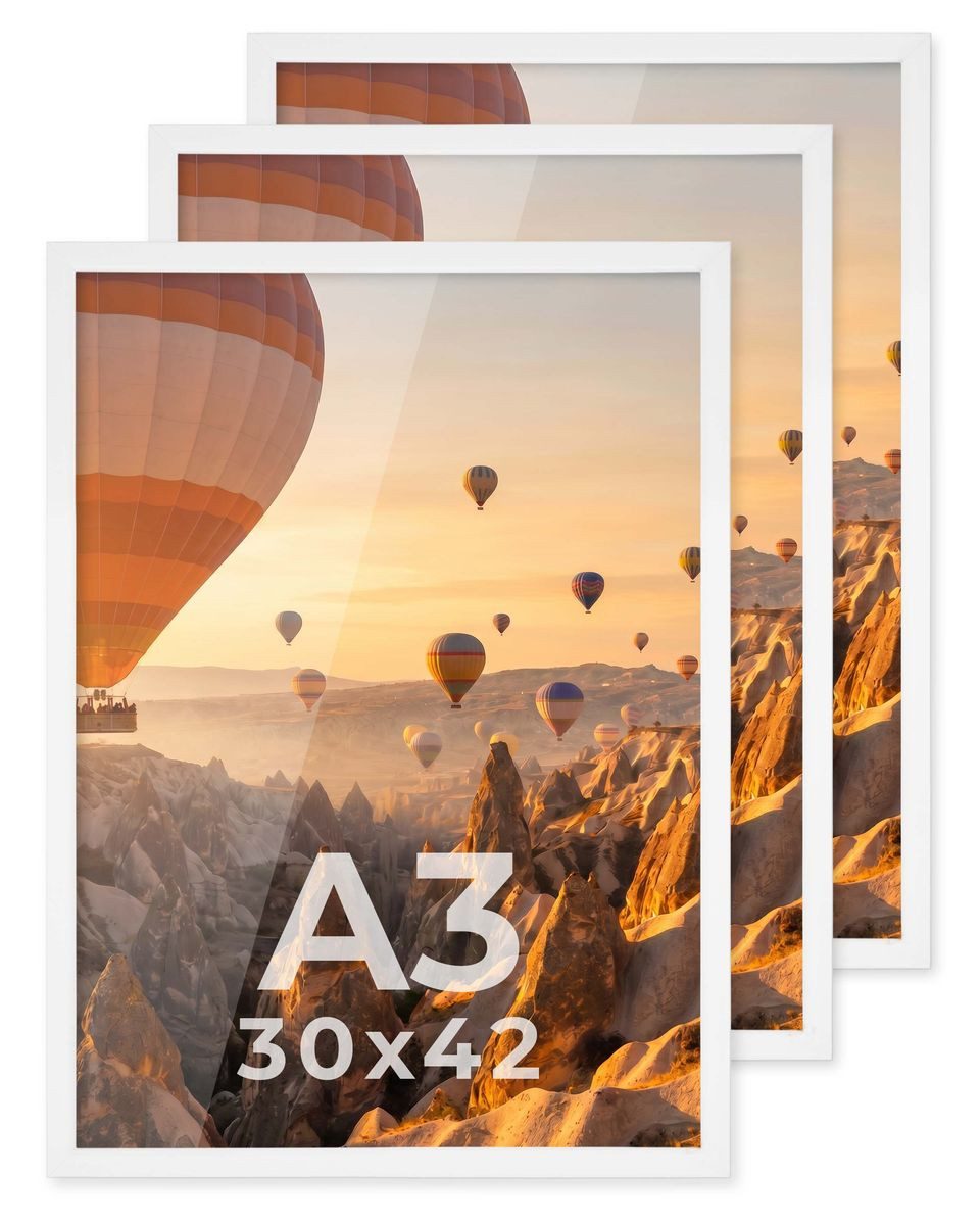 PHOTOLINI Bilderrahmen 3er Set modern mit bruchsicherem Acrylglas, Holz MDF, Fotos & Poster, für 3 Bilder (3er Set), Posterrahmen A3 30x42 cm zum Aufhängen