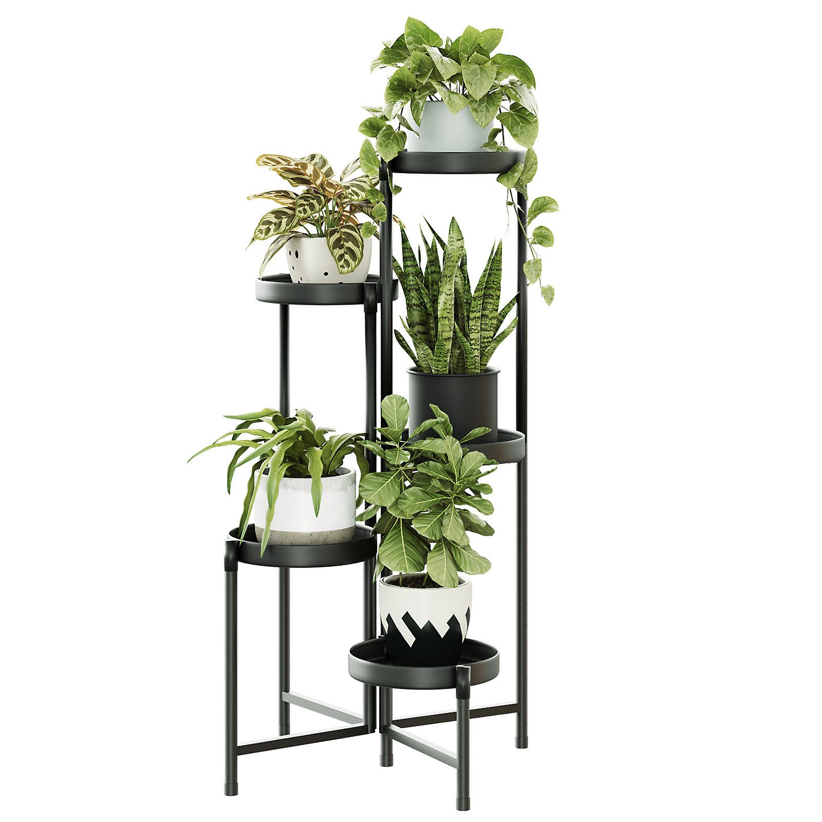 Bamworld Blumenständer 5 Ebenen, Modernes Metall Pflanzenregal, 48,5x48,5x82 cm (1 St), Platzsparend für Indoor & Outdoor Nutzung, Hohe Belastbarkeit