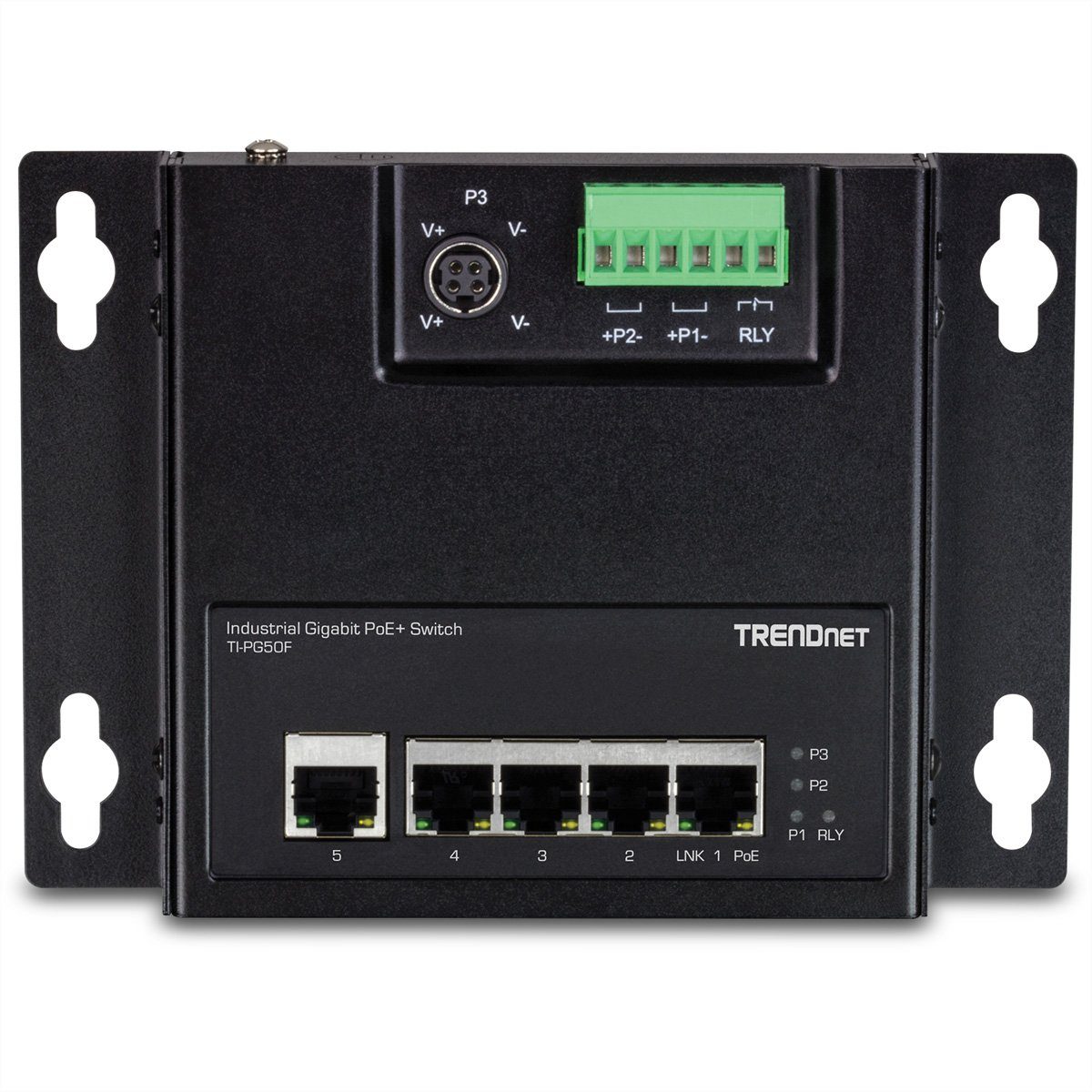 Access PoE+ Netzwerk-Switch Front Trendnet Gigabit 5-Port TI-PG50F Industrial (wandmontierbar) Switch