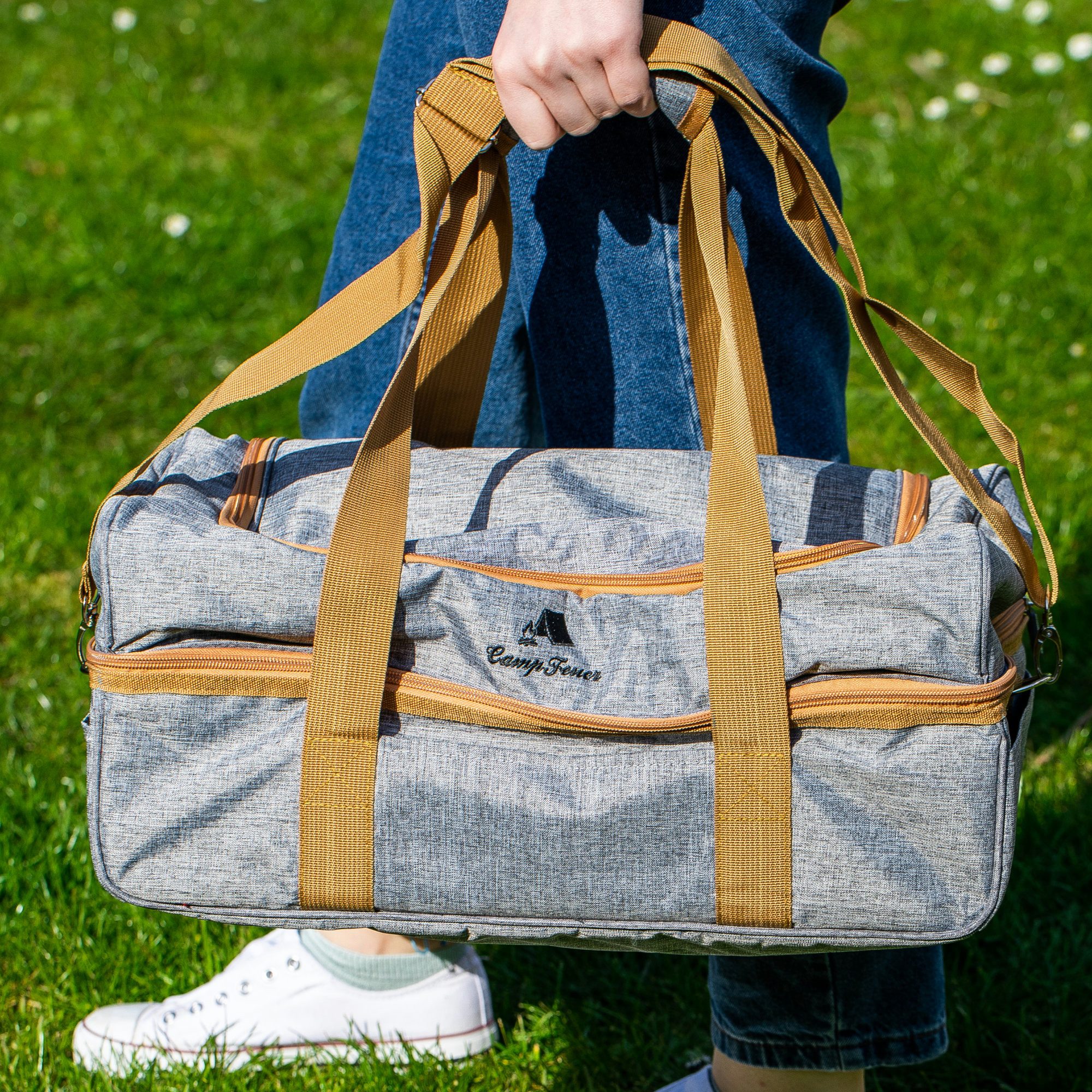 CampFeuer Freizeittasche Picknicktasche für 4 Personen, Picknickset 20-teilig, Grau, Kühltasche