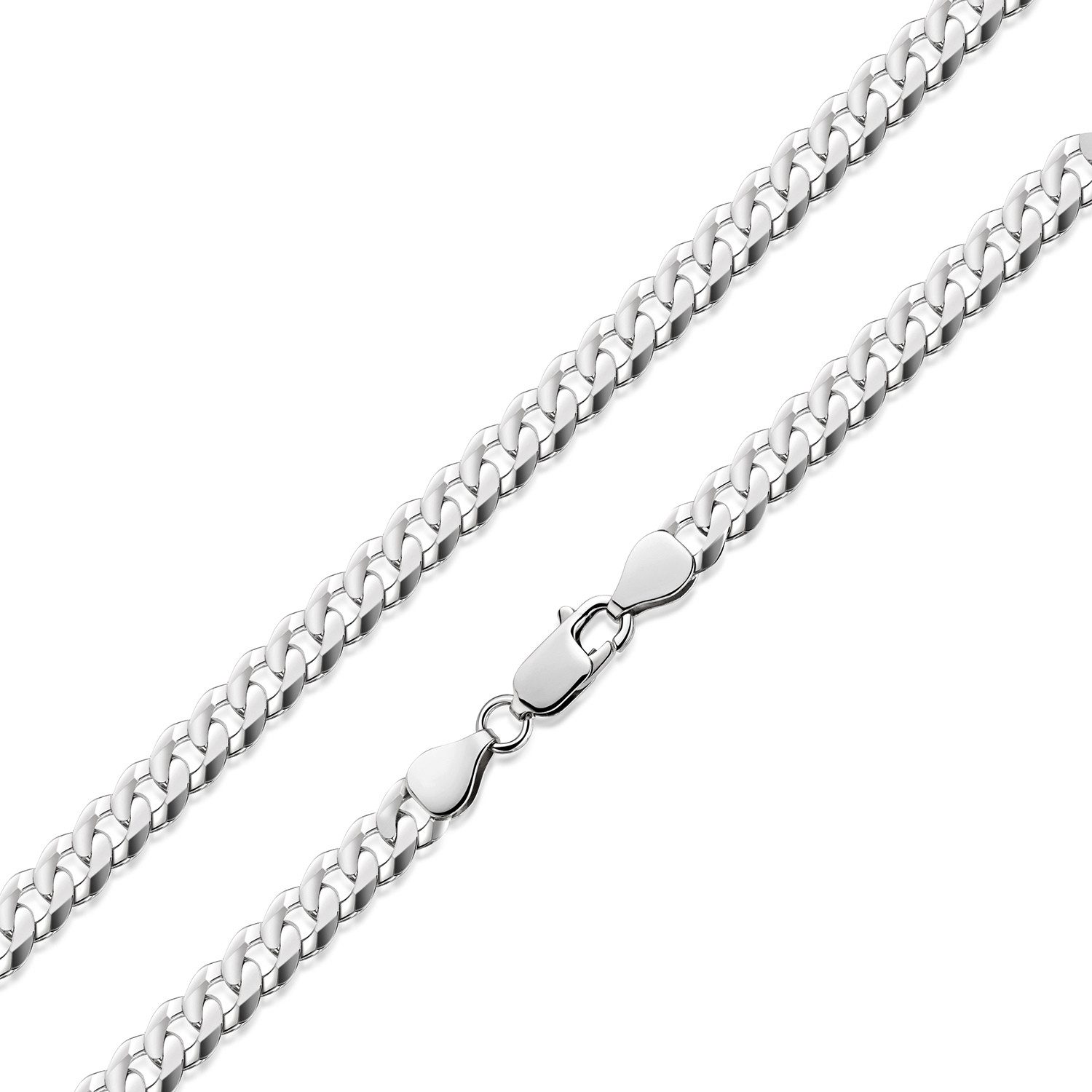 Materia Silberkette Herren Panzerkette diamantiert 6mm K79, 925 Sterling Silber, rhodiniert