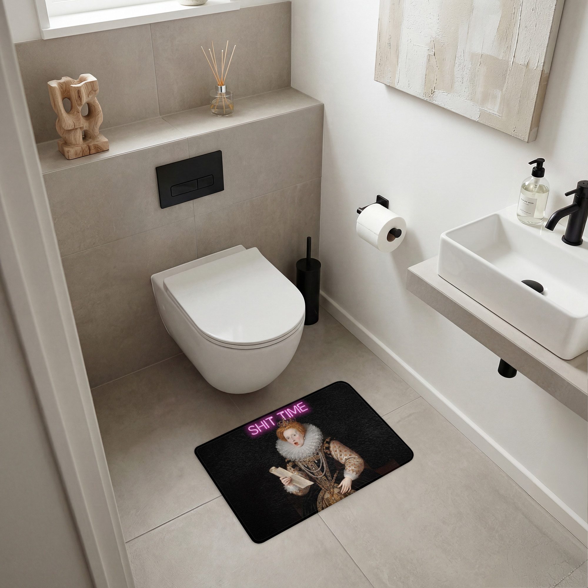 OnlyWow WC-Vorleger Porträt - Humor - Neon, Höhe 10 mm, Polyester, Rechteckig, WC Teppich, Toilettenvorleger, Toilettenteppich, Badematte 60x40 cm