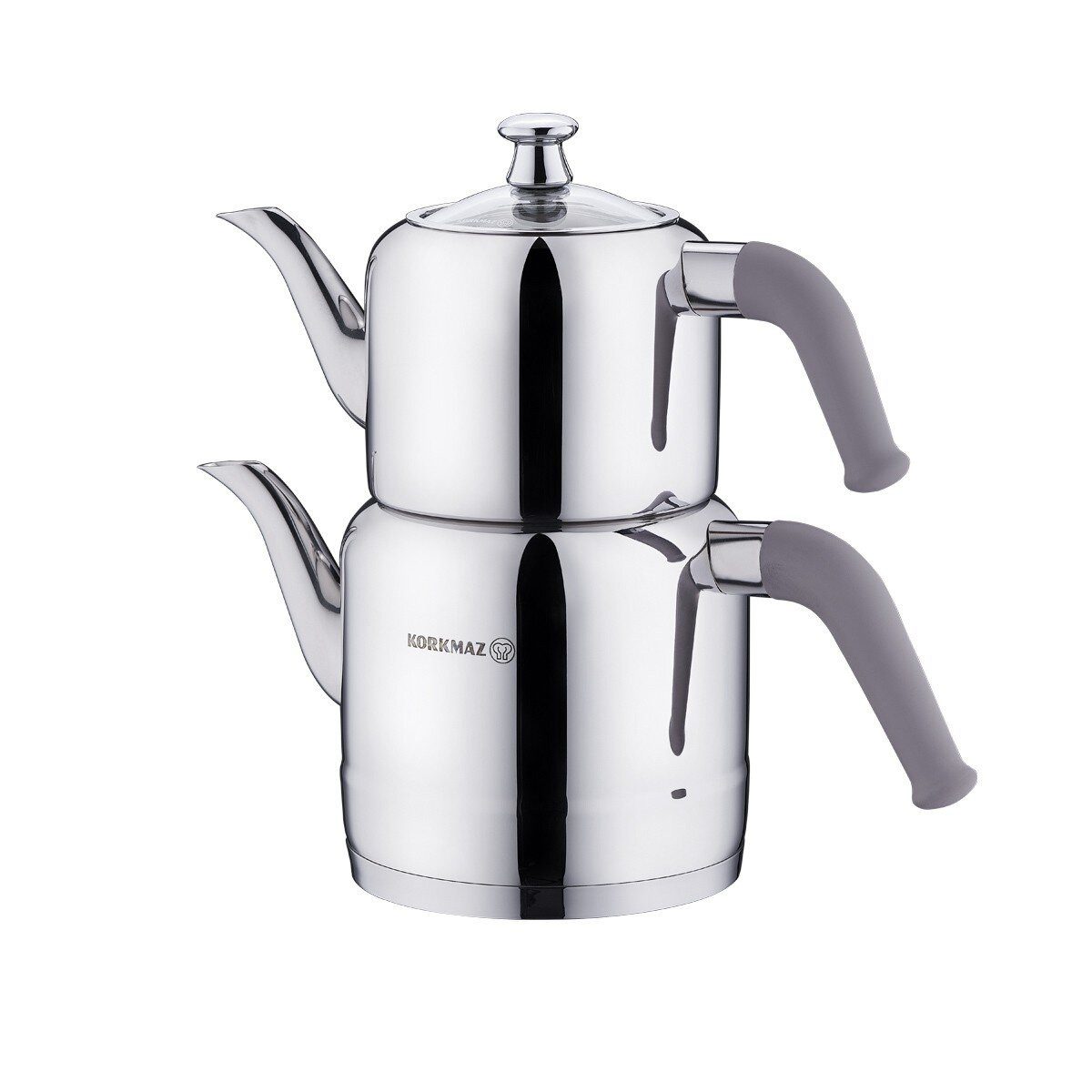 Korkmaz Caydanlik-Teekanne Riva A189-02, 3 l, (2-St), 1,1L/1,9L, geeignet für alle Herdarten, aus 18/10-Edelstahl