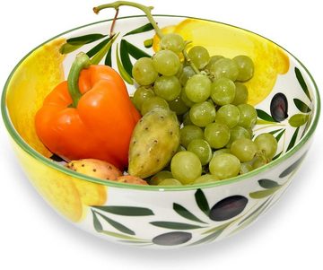 Lashuma Salatschüssel Zitrone Olive, Keramik, (1-tlg), Große Backschüssel handbemalt Ø 26 cm