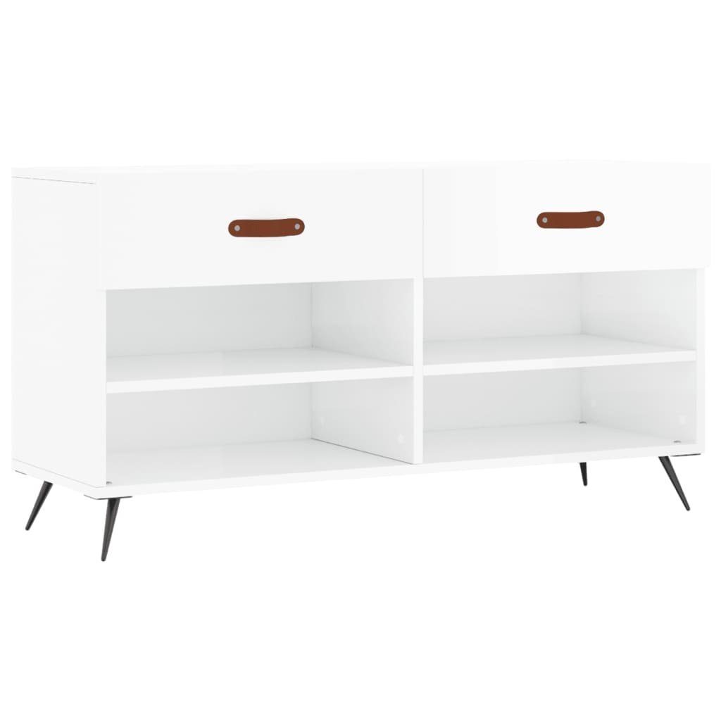 furnicato Schuhbank 102x35x55 cm Hochglanz-Weiß mit Stauraum und Eisenbeinen (1-St), Sitzbank mit 2 Schubladen, 4 Fächern und Wandhalterung für Flur