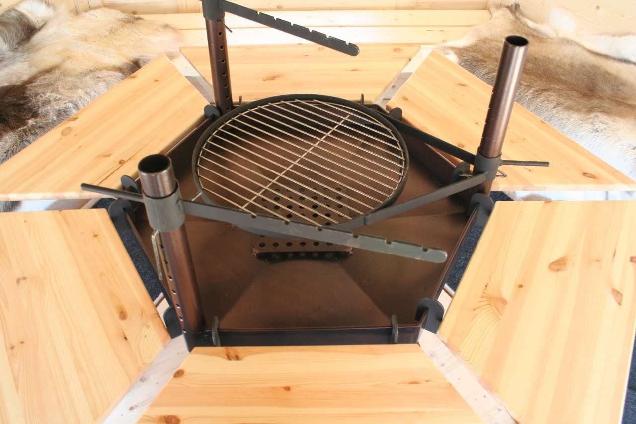 Finn Art Blockhaus Grillkota Grillpavillon 6-eckig Finnland 7 max. 12 Personen, BxT: 330x286 cm, Schindeln rot, mit Grillanlage, ohne Fußboden