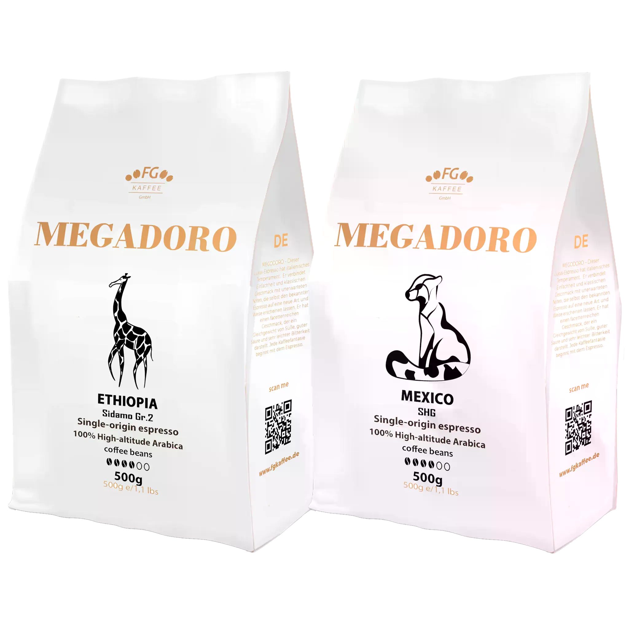 Megadoro Kaffee Megadoro Set Äthiopien, Mexico Espresso Kaffeebohnen 2x500g
