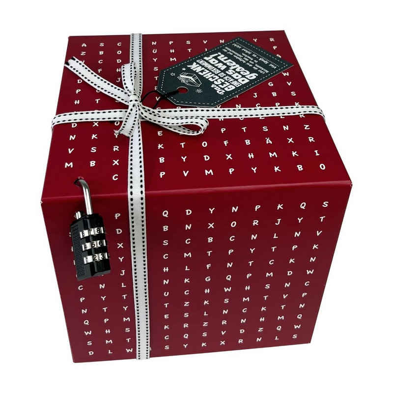 SURPRISA Geschenkbox Rätselbox, persönliche Geschenkverpackung + Rätselspiel - für Freundin, Freund, zur Hochzeit oder zum Geburtstag - rot