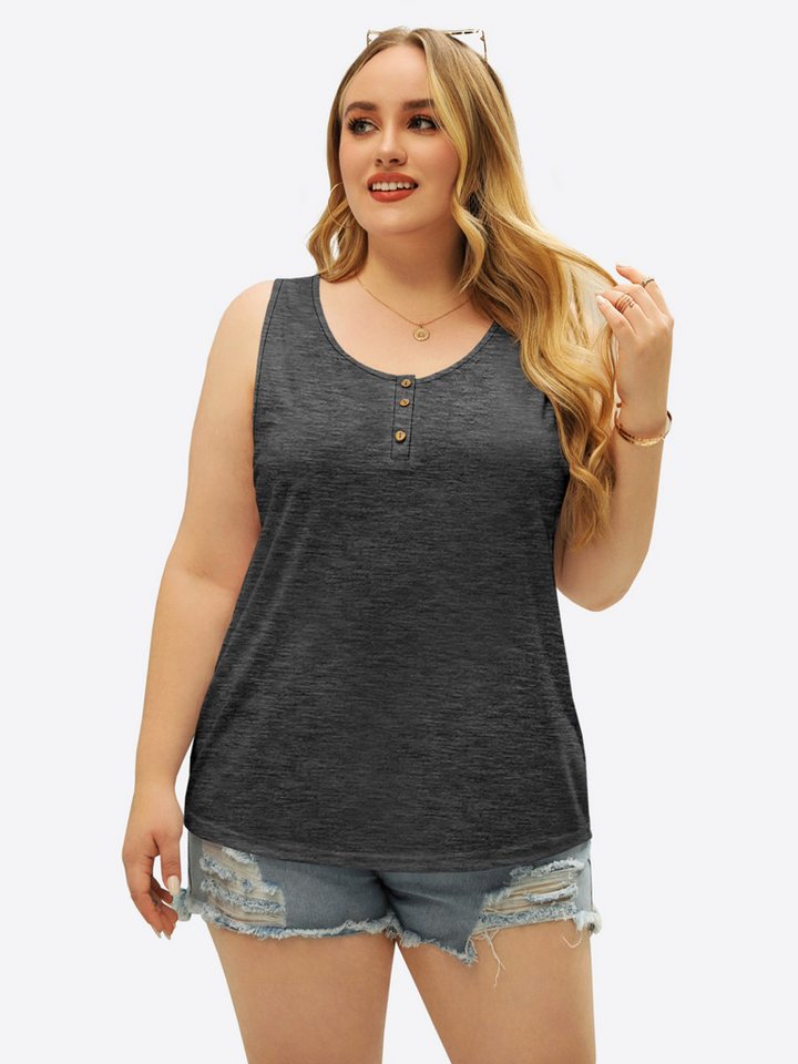 Imily Bela Tanktop Damen Plus Size Ärmelloses Henley-Sommershirt (Packung, 1-tlg., 1per-Pack) Einfarbig