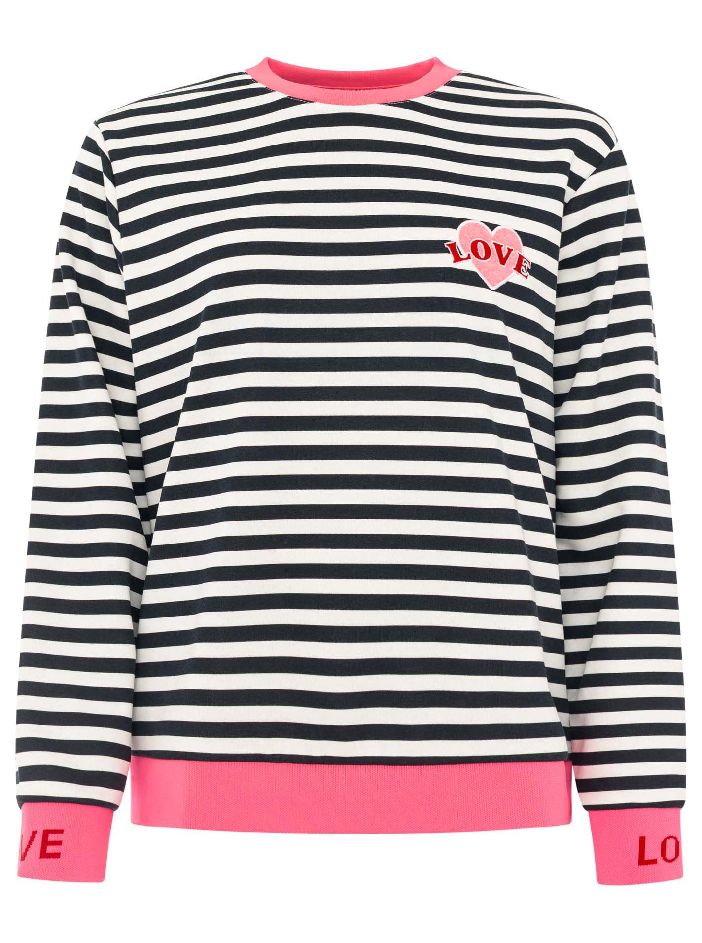 Zwillingsherz Sweatshirt "LOVE" gestreift, Rundhals, pinke Bündchen, LOVE Schriftzug