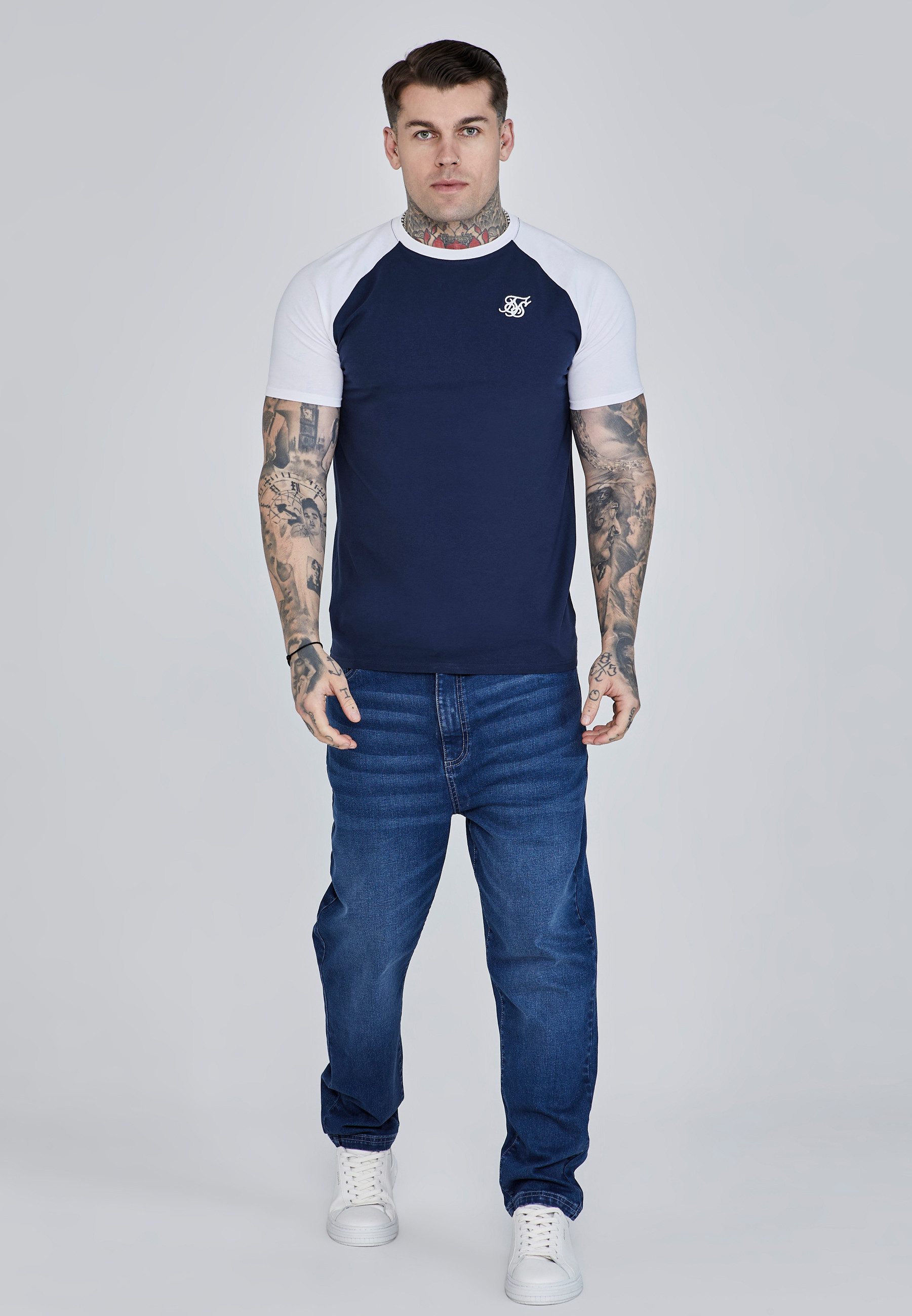 Siksilk T-Shirt SikSilk Herren Marine-Weiß Raglan T-Shirt günstig online kaufen