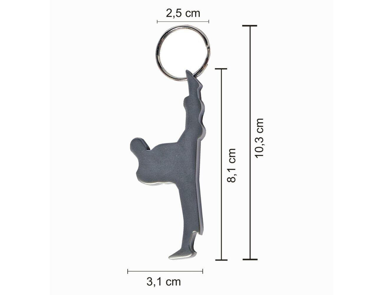 KWON Schlüsselanhänger Flaschenöffner Figur Kickboxen Kampfsport Anhänger Karate Taekwon Do (Stück, silber), Schlüsselanhänger mit integrierten Flaschenöffner High Kick Design