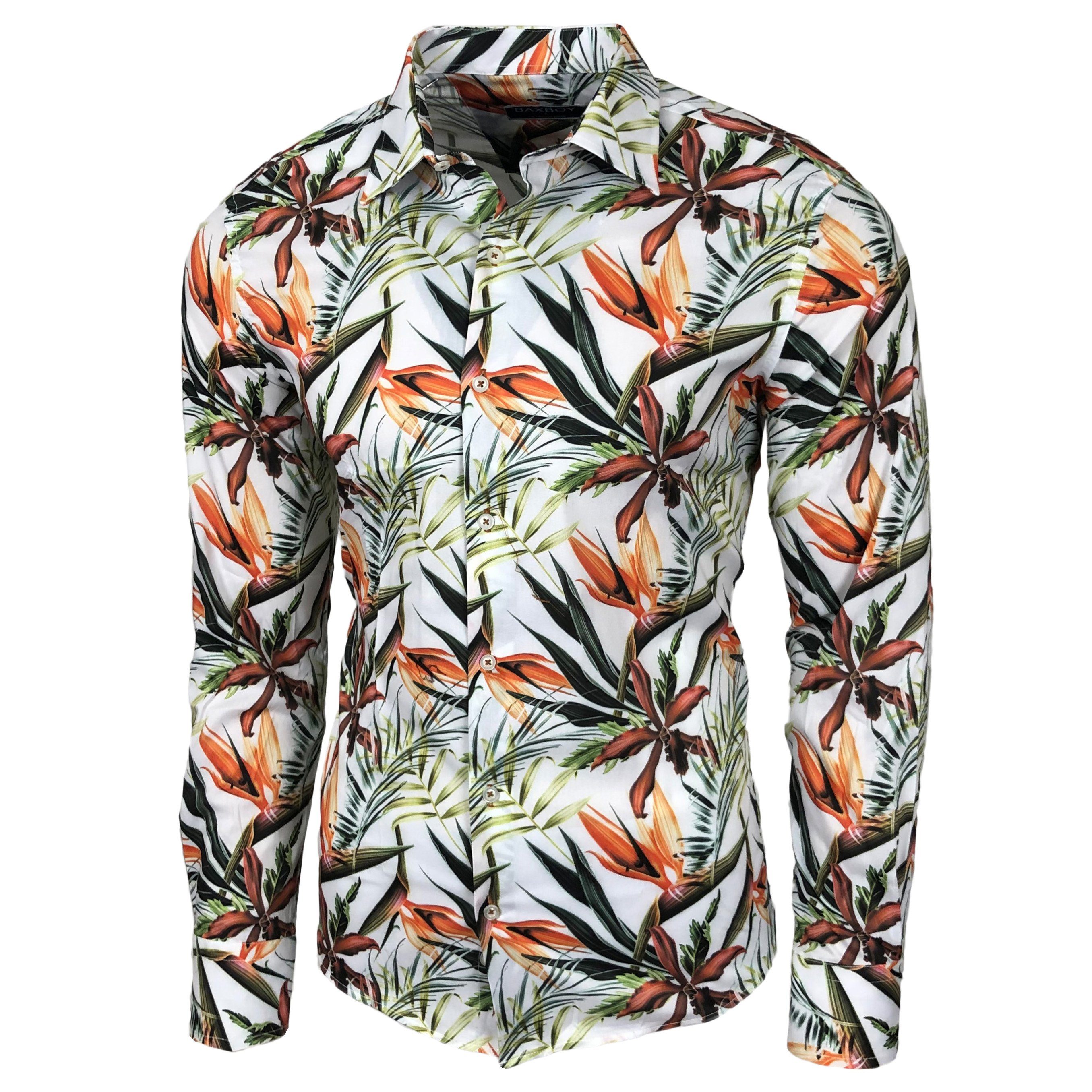 Baxboy Langarmhemd Baxboy Herren Hemd Freizeitshemd Langarm Blumen Casual Shirt