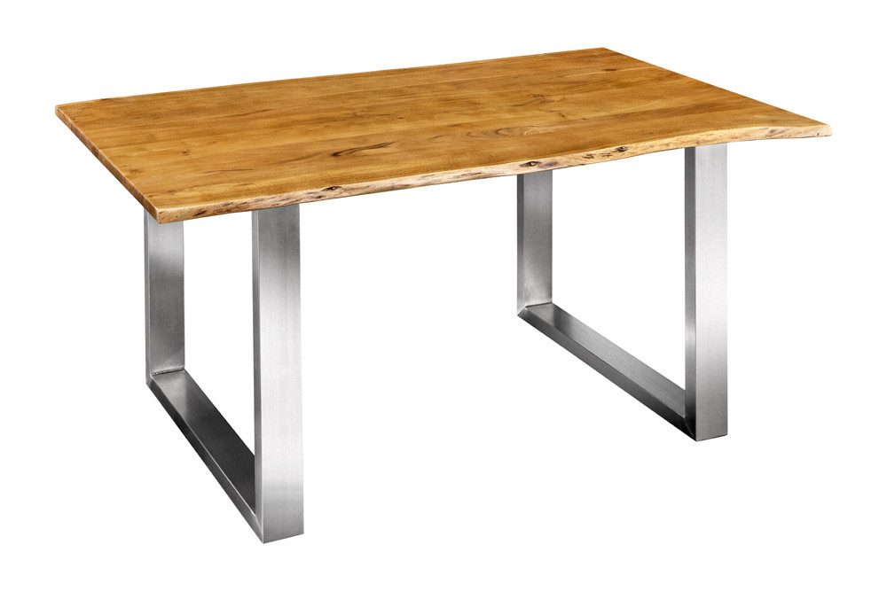 riess-ambiente Baumkantentisch MAMMUT 140cm braun/silber - Akazie, Edelstahl, Massivholz, U-Gestell (Einzelartikel, 1-St), Industrial Design & bis zu 6 Personen – ideal für Dein Loft-Esszimmer
