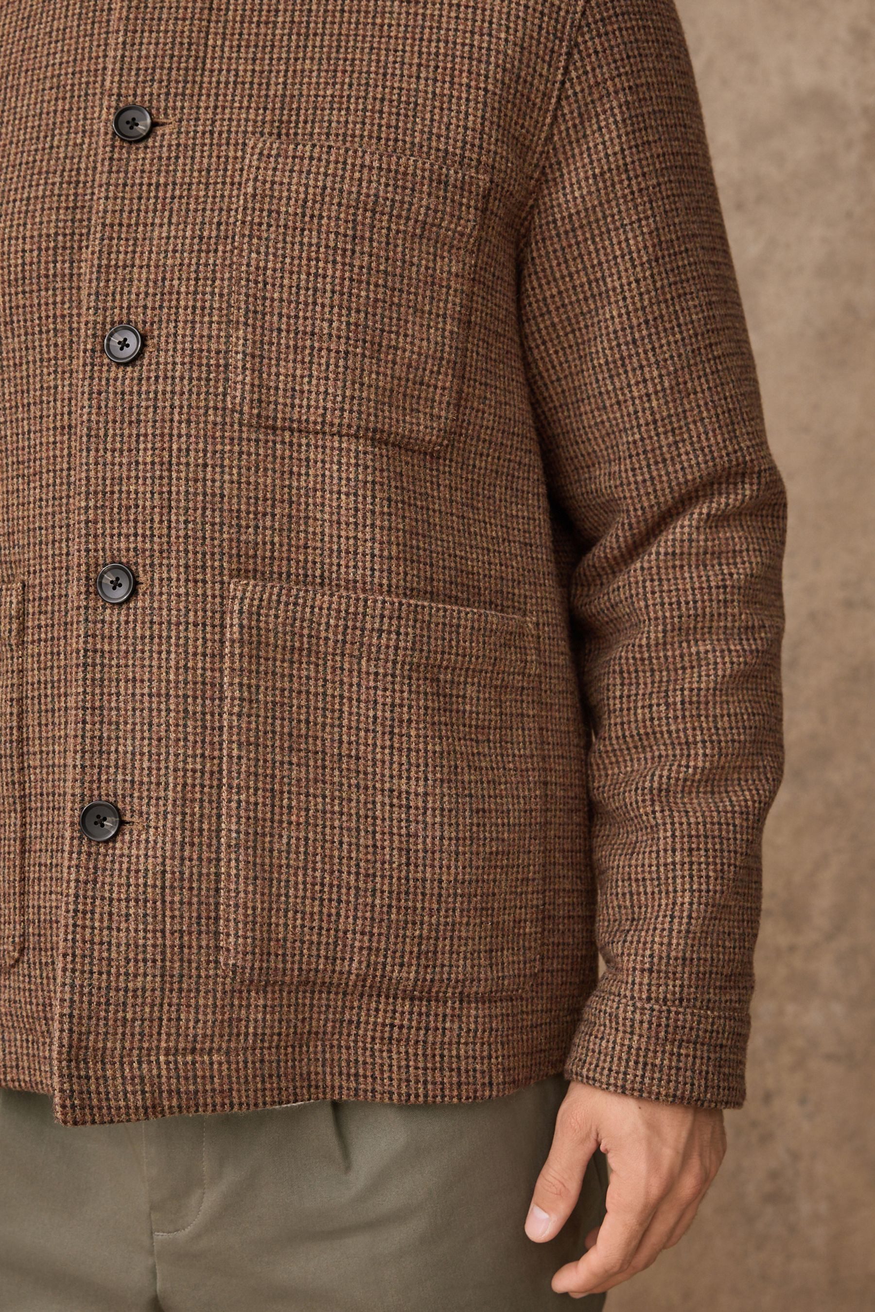 Next Wolljacke Strukturierte Chore Jacke mit Hahnentrittmuster (1-St)