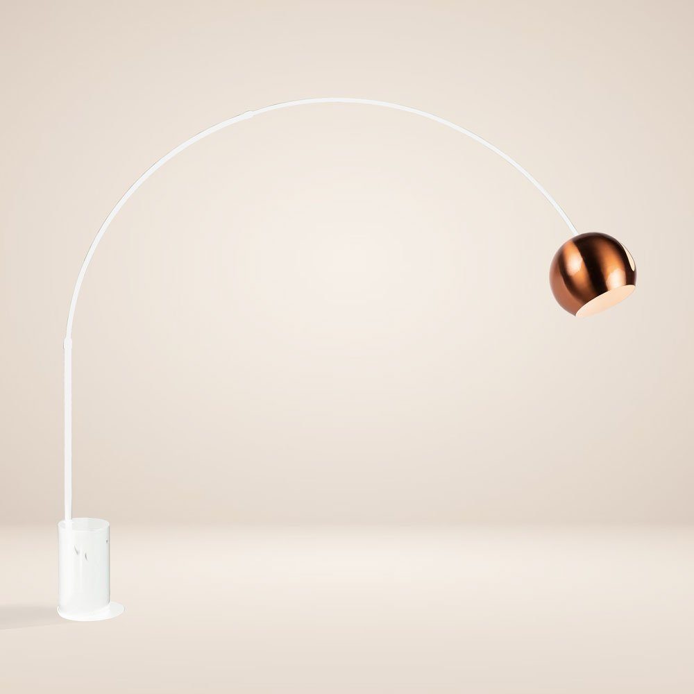 s.luce Stehlampe Ball Bogenlampe mit Marmorfuß modern Weiß/Kupfer