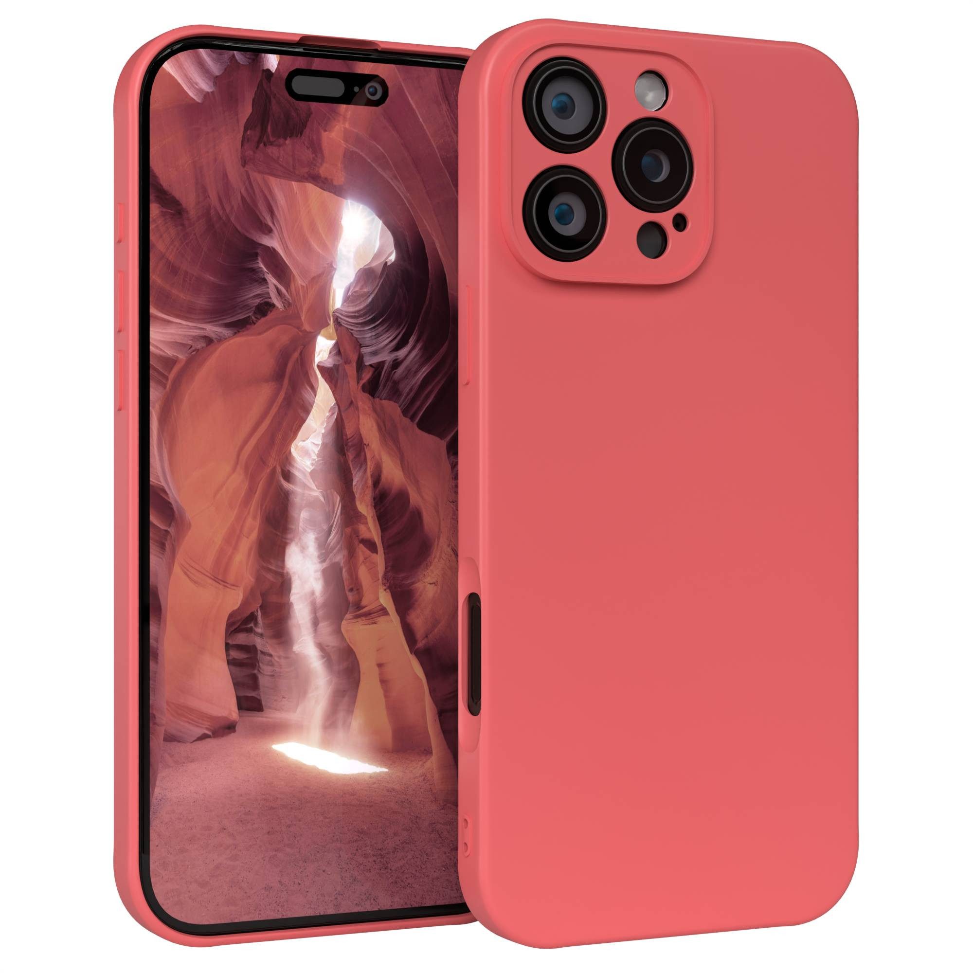 EAZY CASE Handyhülle für Apple iPhone 16 Pro Max Hülle Silikon 6,9 Zoll, Schutzhülle mit Kameraschutz stoßfest Telefonhülle Matt Rot / Hellrot