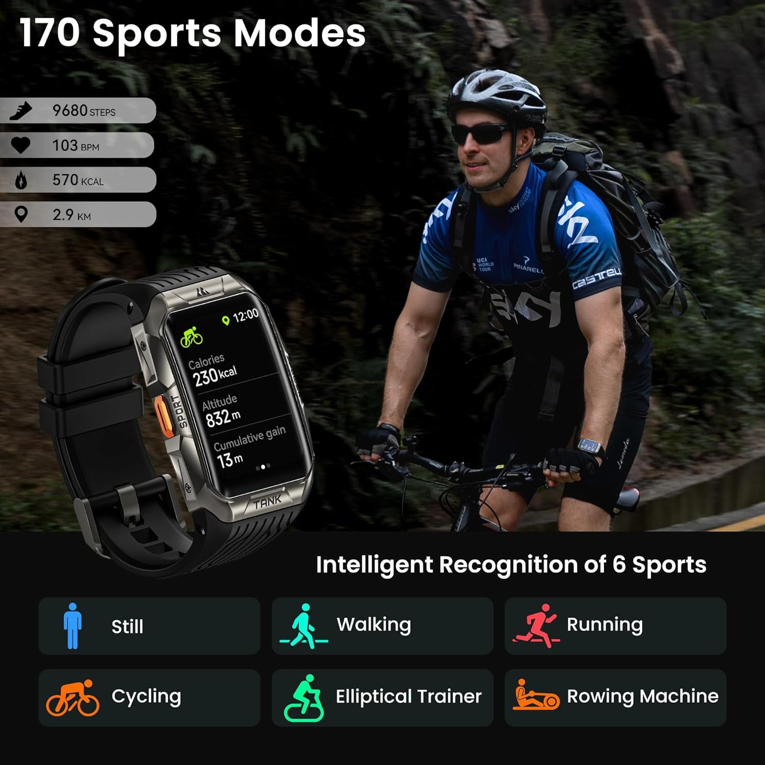 KOSPET Tank X2 Ultra Smartwatch (4,1 cm, android ios), Smartwatch mit 3D Curved Glas Gehäuse und Sprachsteuerung