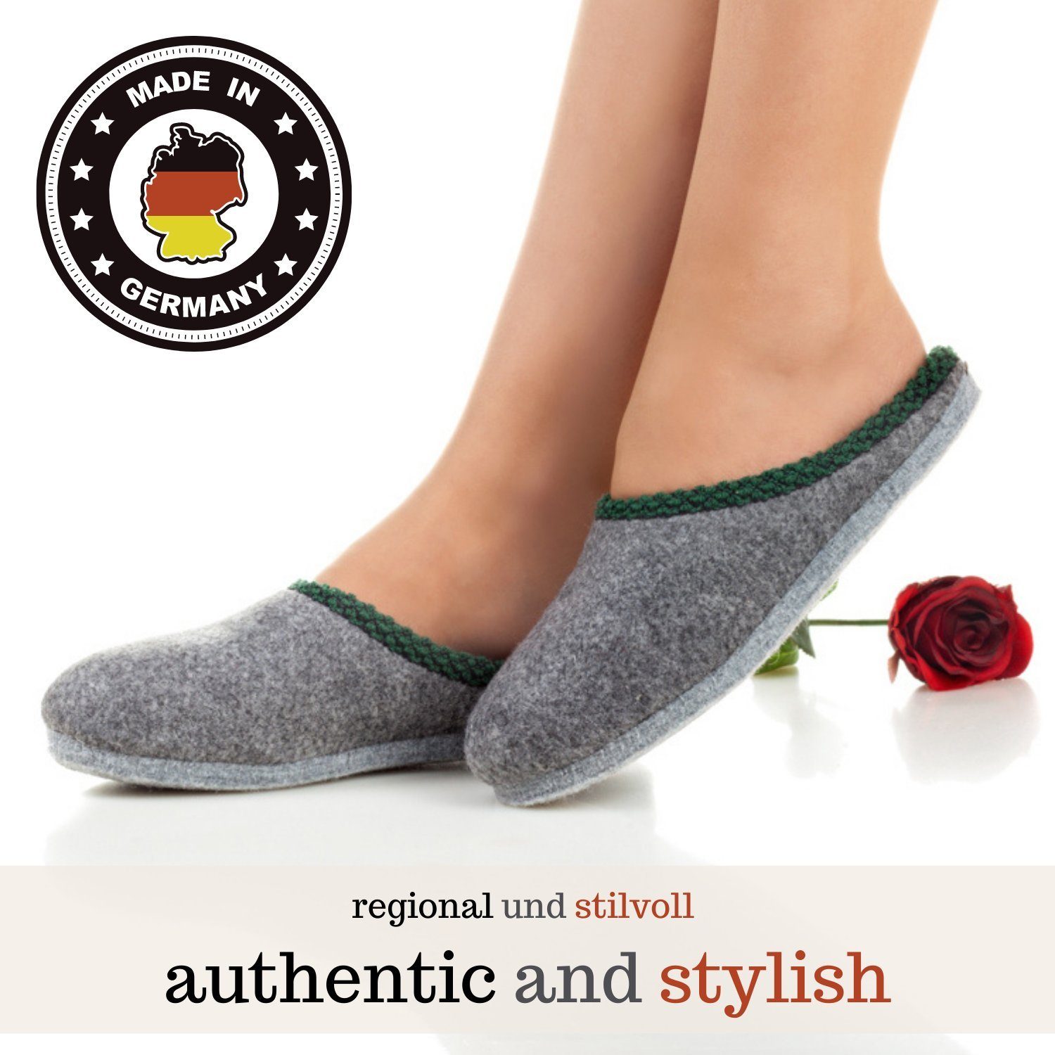 Pantoffelmann Filzpantoffel Gummisohle Herren Damen Filzlatschen Filz Hausschuh warm Pantoffel (1 Paar) Filzpantoffeln, Gästepantoffel besonders leicht