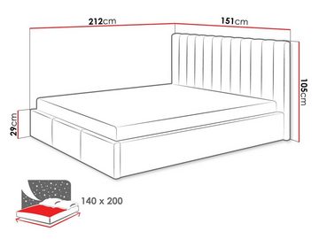 MIRJAN24 Polsterbett Cosmo (mit Bettkasten), Gasdruckfeder, Lattenrost, 140x200, 160x200 oder 180x200