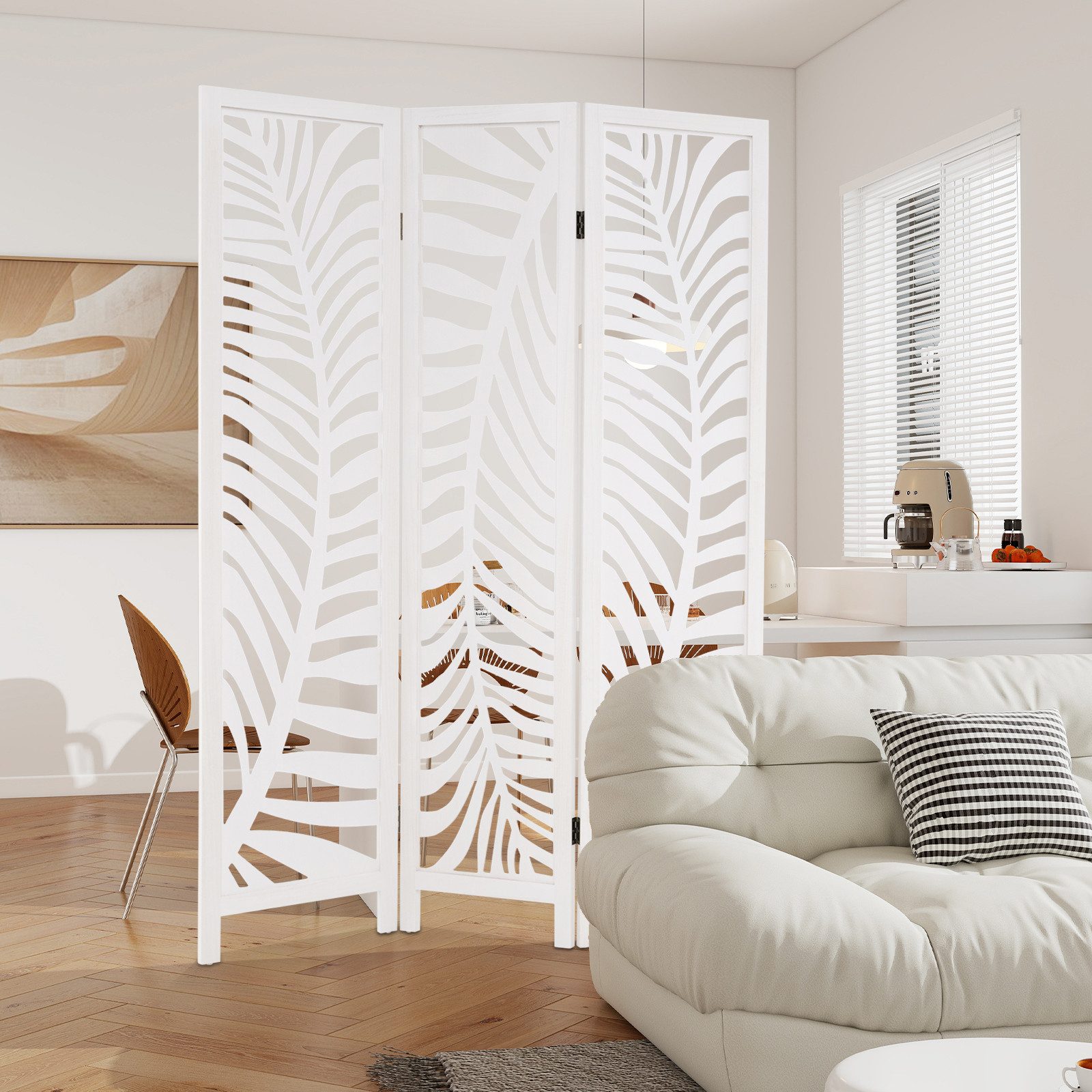 COSTWAY Paravent, 170x121cm, 3 tlg. Raumteiler Paulowniaholz klappbar