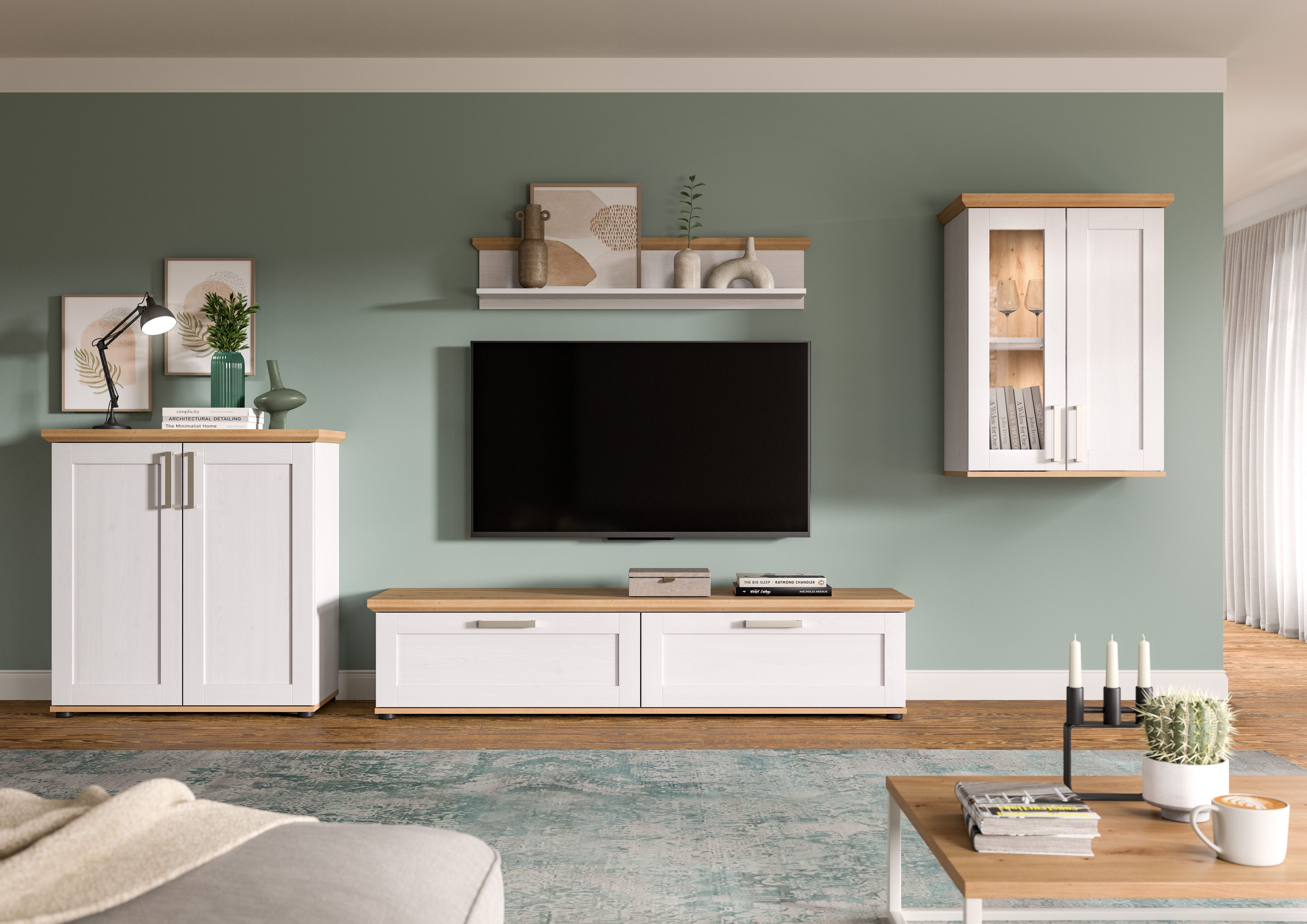 Home affaire Wohnwand Cosenza, (Set, 4-St), Cosenza, Breite: 336 cm,Vitrine,Highboard,Lowboard, Wandboard
