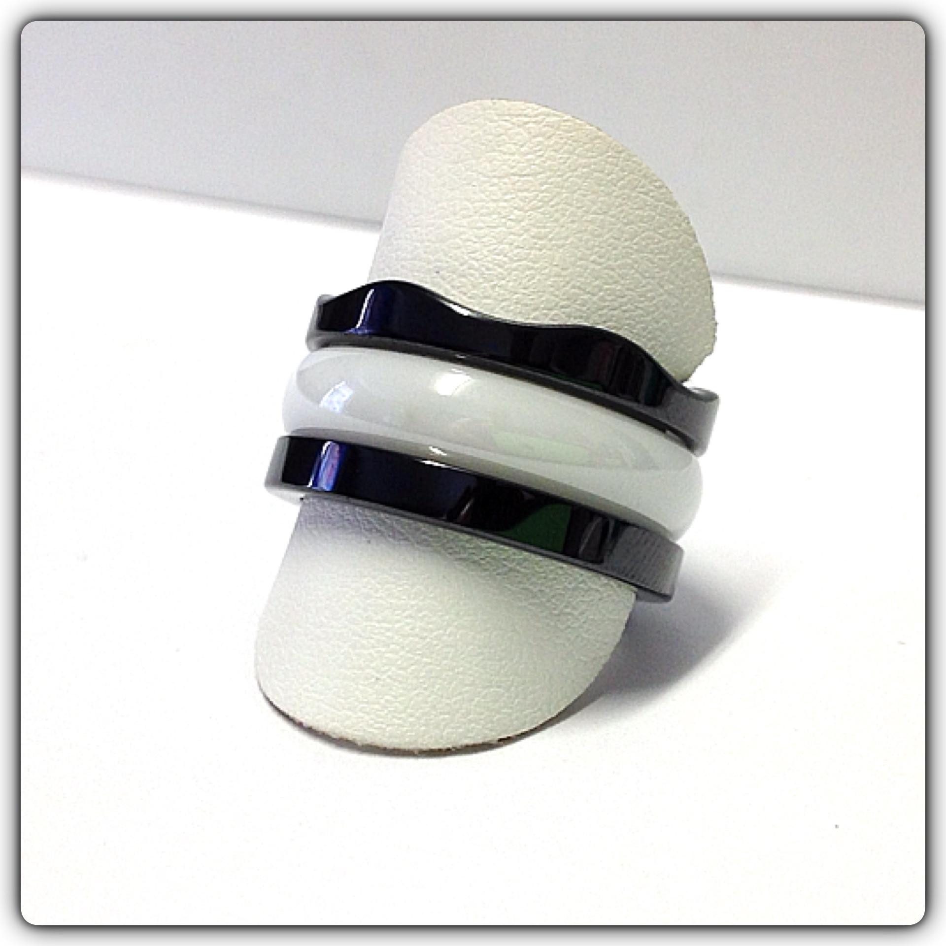 Edelschmiede925 Fingerring Keramik Ring halbrund weiß 5 mm #60