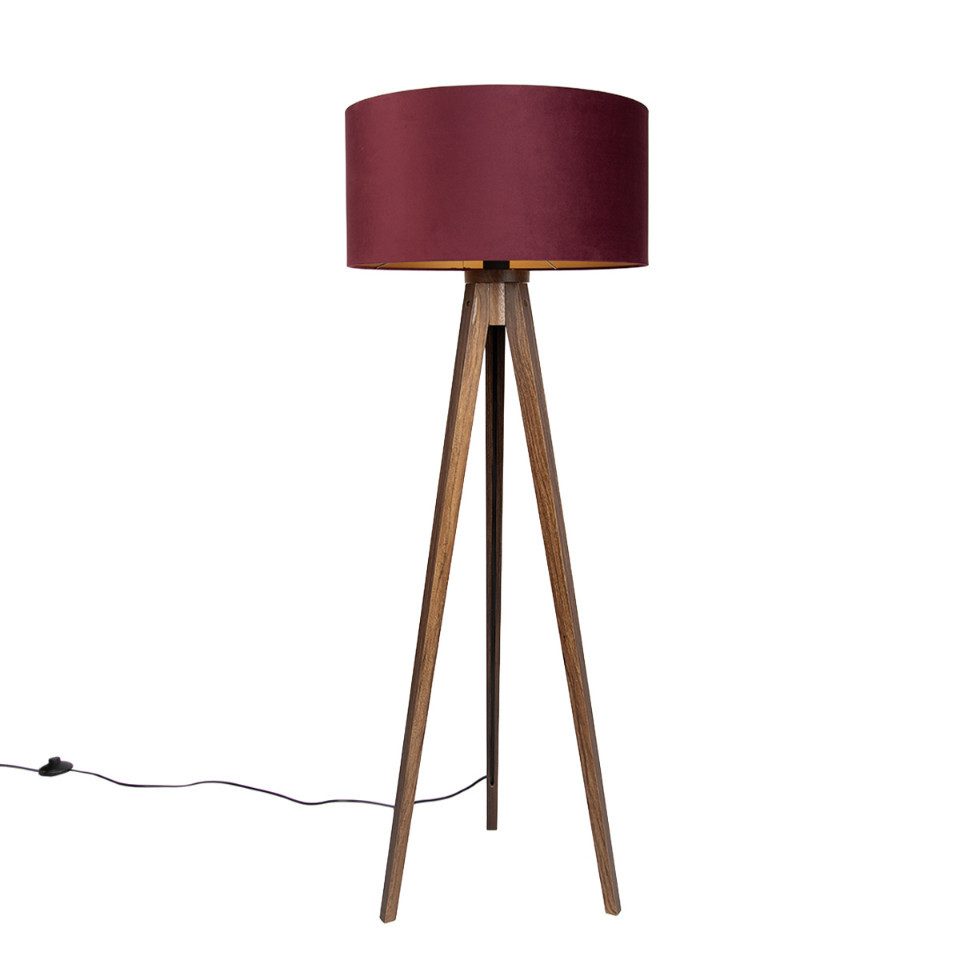 Qazqa Stehlampe Tripod classic, ohne Leuchtmittel, Neutralweiß, QAZQA Stehlampe, e27, Braun, Holz, Modern