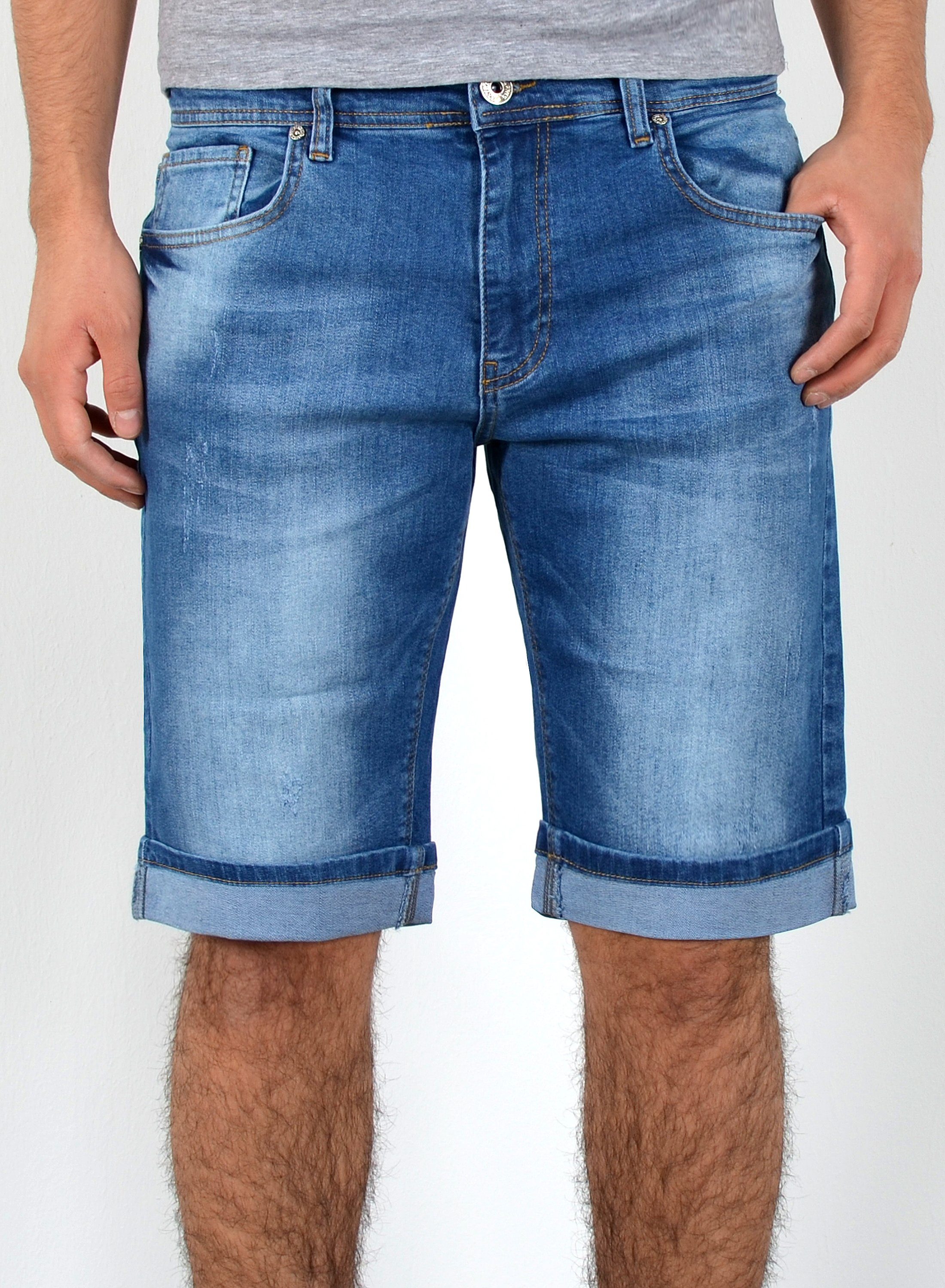 ESRA Jeansshorts A363 Herren Jeans Shorts Hose, bis Übergröße / Plussize Große Größe, Herren kurze Jeans Hose mit 5 Pocket, Herrren kurze Jeanshose mit Stretch, Jeansshorts mit Rissen im Destroyed Look, Herren Capri Jeans Herren Capri Hose Herren Capri Jeanshose Shorts, Herren Shorts Jeans Straight Regular Comfort Jeansblau A365