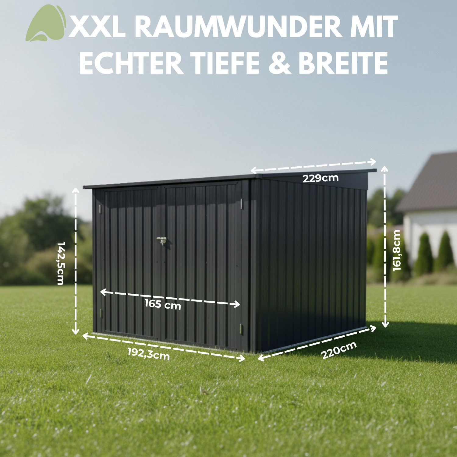 Albatros International Gerätehaus Premium Fahrradgarage wetterfest Fahrrad Garage, abschließbar, BxT: 203x229 cm, (203x229x162cm), verzinktes Metall in Anthrazit (RAL 7016) für bis zu 4 Fahrräder