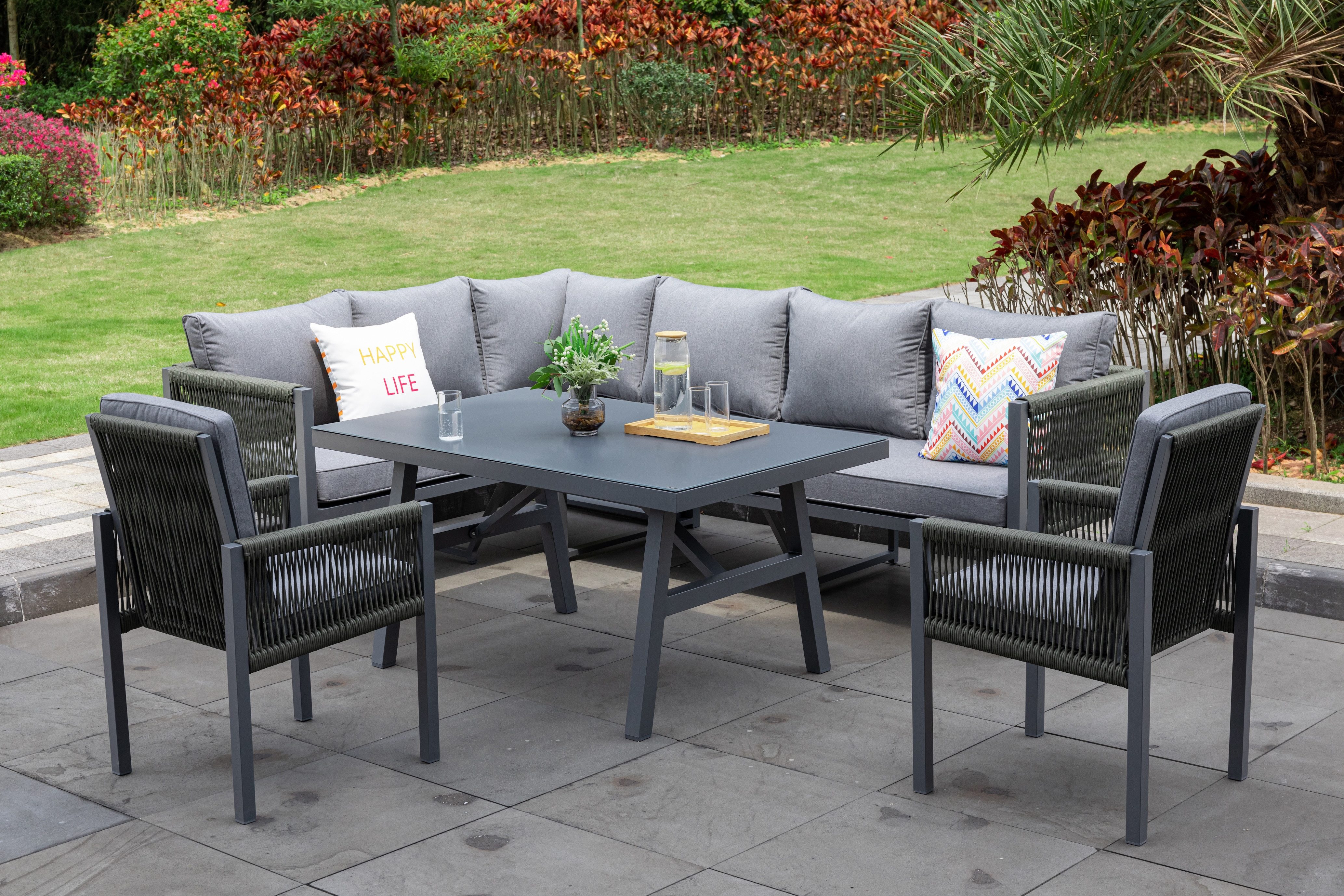 MANDALIKA Garden Gartenlounge Set XL Alu Dining Eck Lounge Set Bath Rope Sunbrella 100 wetterfest