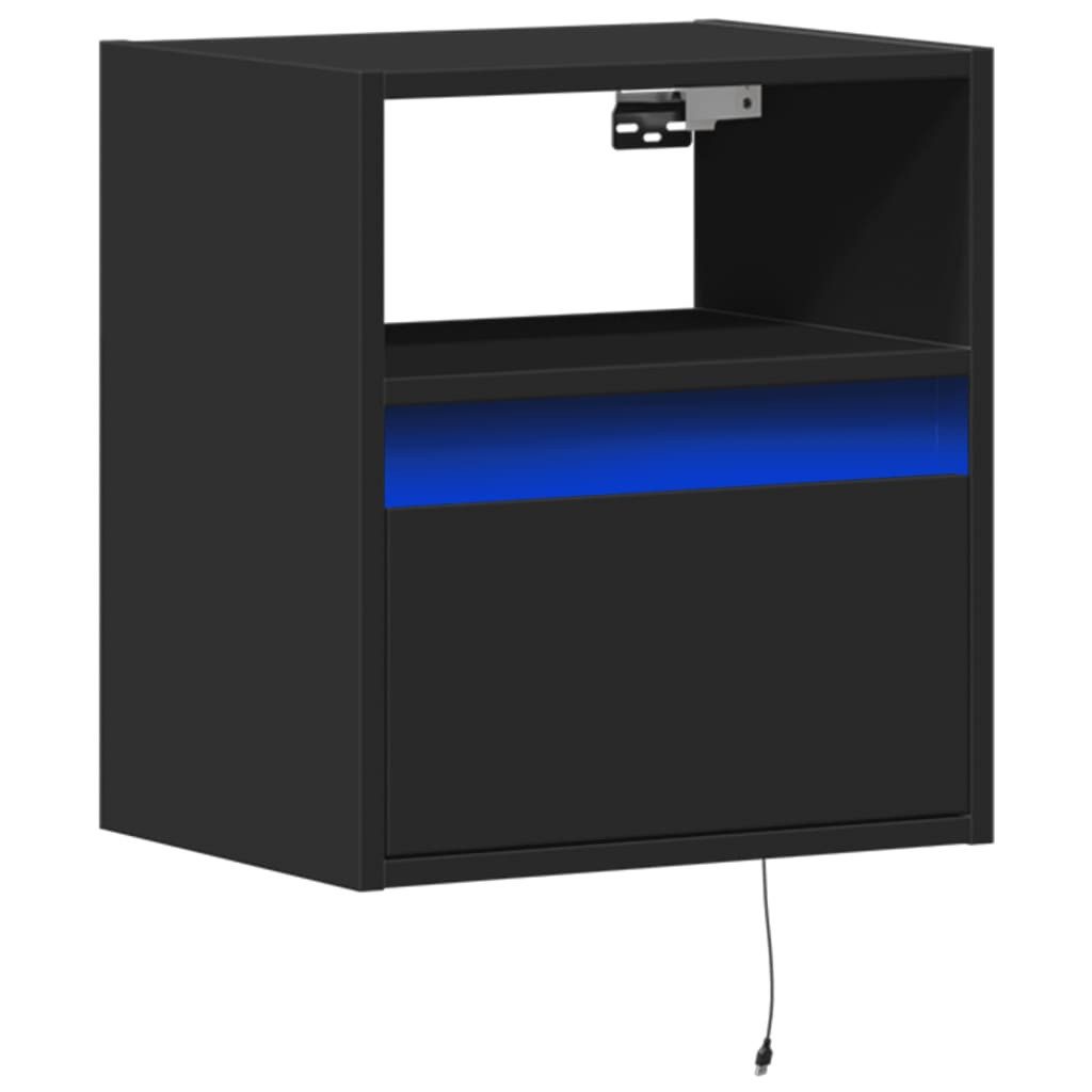 vidaXL Nachttisch Wand-Nachttisch mit LED-Leuchten Schwarz günstig online kaufen