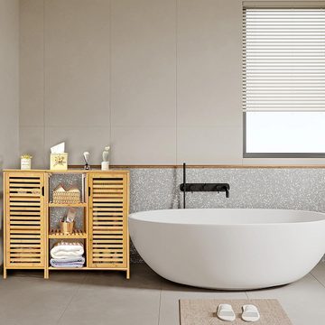 WAOHO Badkommode Badezimmerschrank aus Bambus, Aufbewahrungsschrank mit 9 Trennwänden