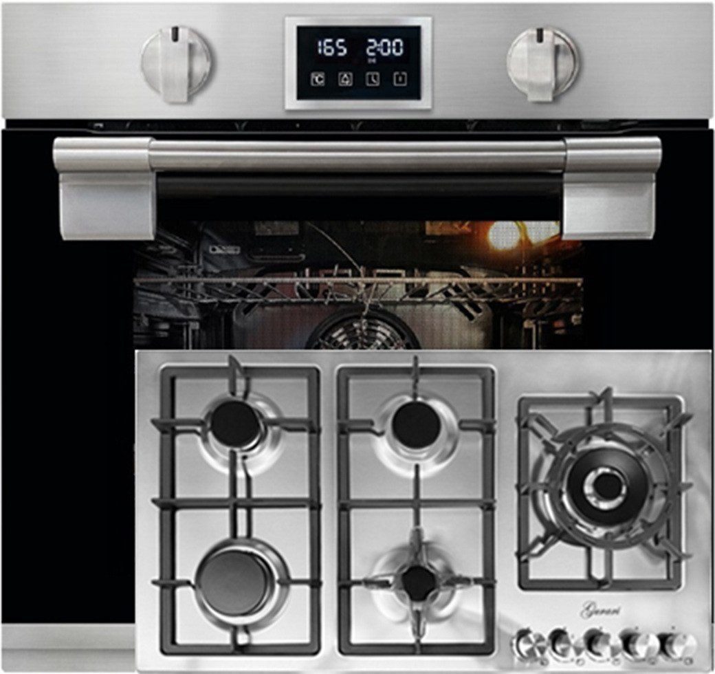 Kaiser Küchengeräte Backofen-Set Herd Set Autark Einbau Backofen, Bratautomatik,massives Metall, 79L, 60 cm mit Gas-Kochfeld 90 cm, Edelstahl, 4,0 KW WOK, 5 Gasbrenner,Erdgas, FL.Gas EH 6337+FQ 905 VRGL ., mit 1-fach-Teleskopauszug