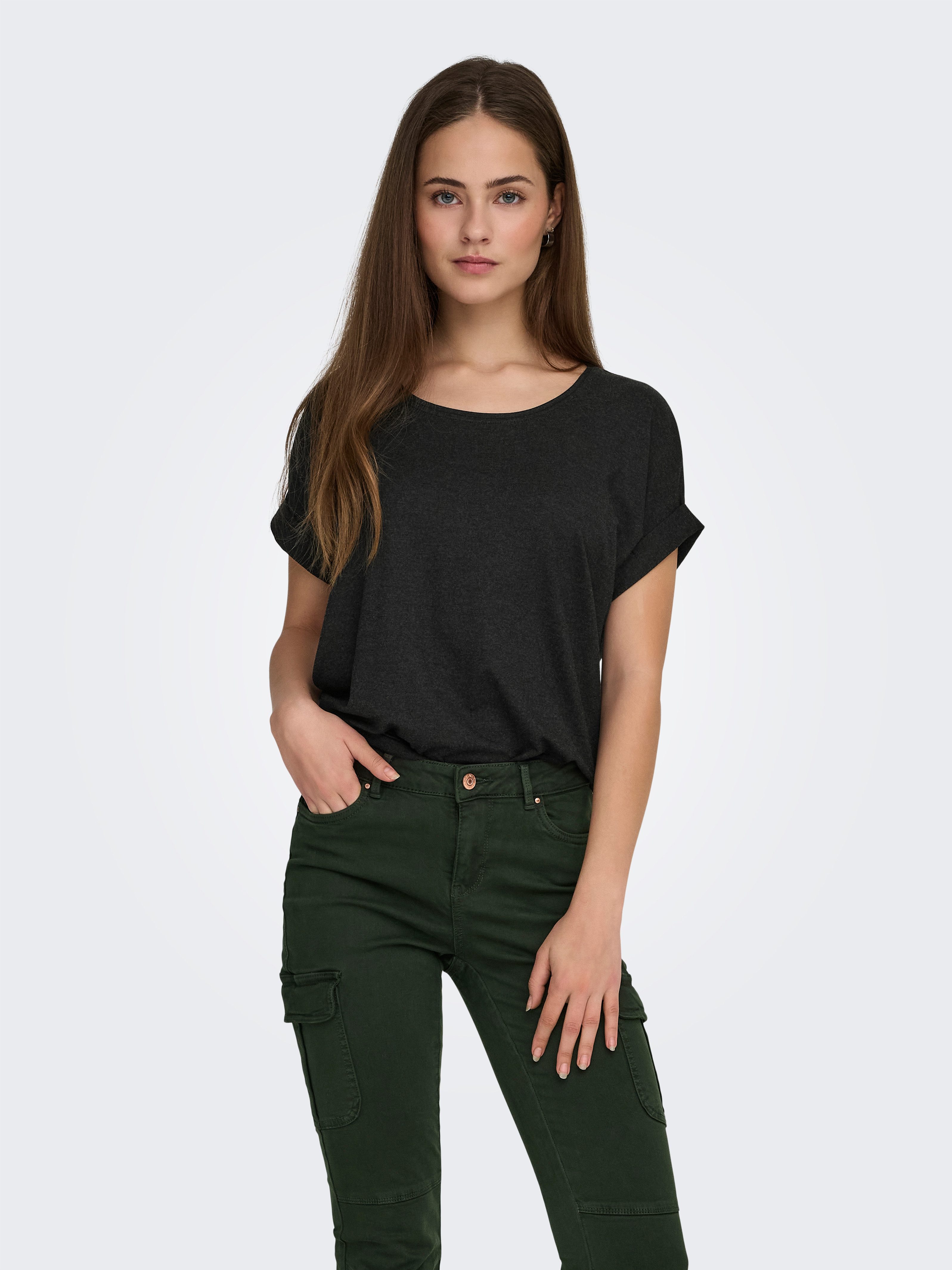 ONLY T-Shirt ONLMOSTER – T-Shirt mit melierter Optik und elastischem Material meliert, casual, lässig geschnitten, Viskosemischung, Rundhals