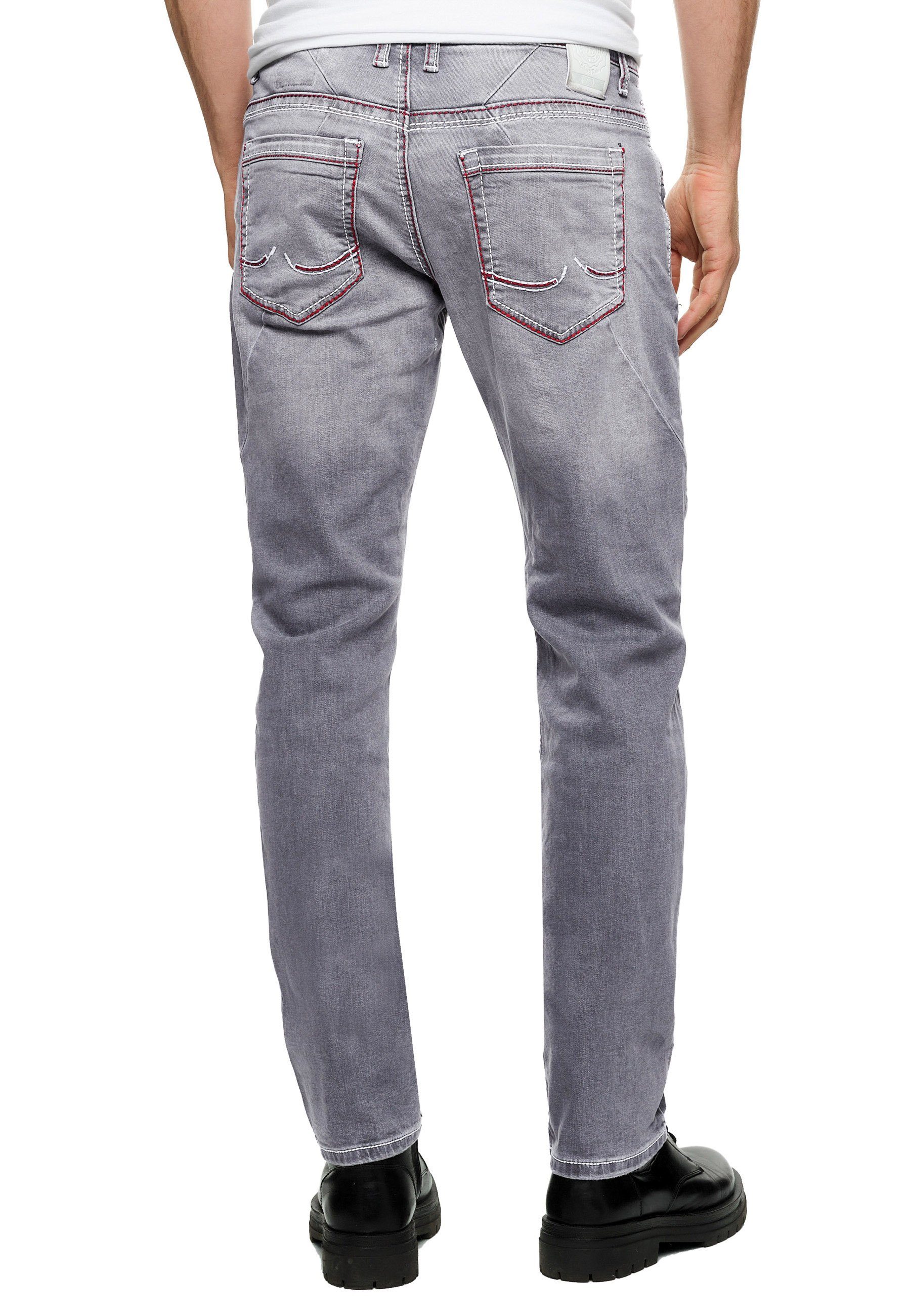 Ziernähten Straight-Jeans farblich Neal Rusty grau abgesetzten Mit ODAR