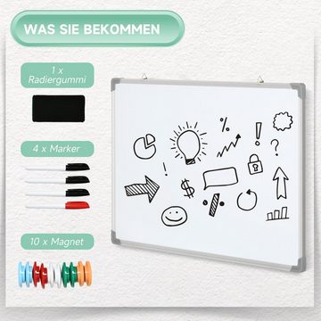 HOMCOM Magnettafel Magnetisches Whiteboard, Notiztafel, Magnetwand, (Wandtafel, 1-tlg., Whiteboard), mit 4 Stifte, 1 Schwamm, 10 Magnete