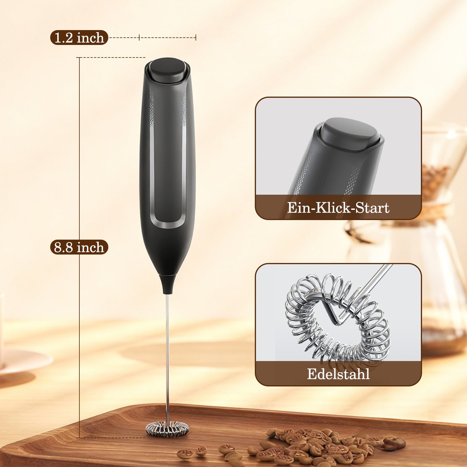muchen Milchaufschäumer Elektrische Milchaufschäumer Stab Edelstahl für Kaffee Latte Macchiato